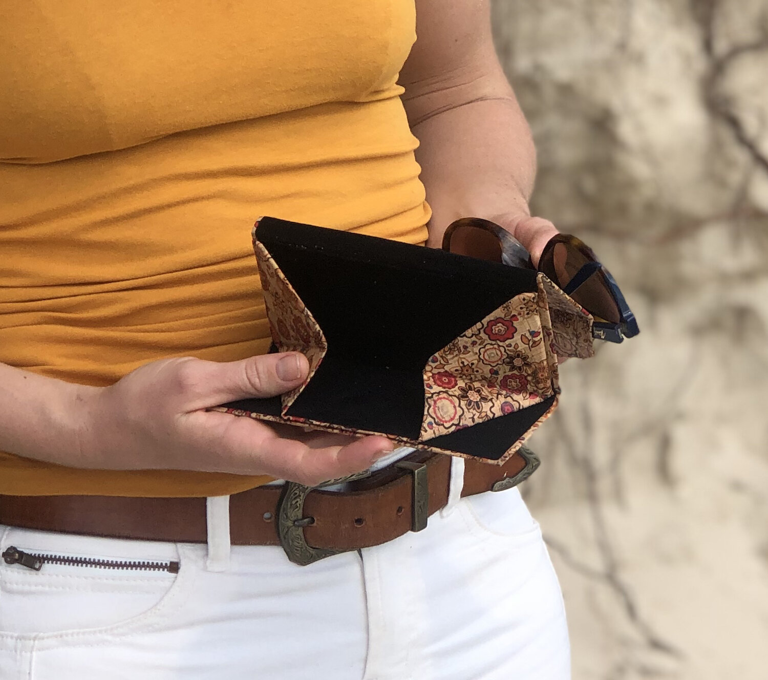 Triangular folding glasses case- folds flat for storage