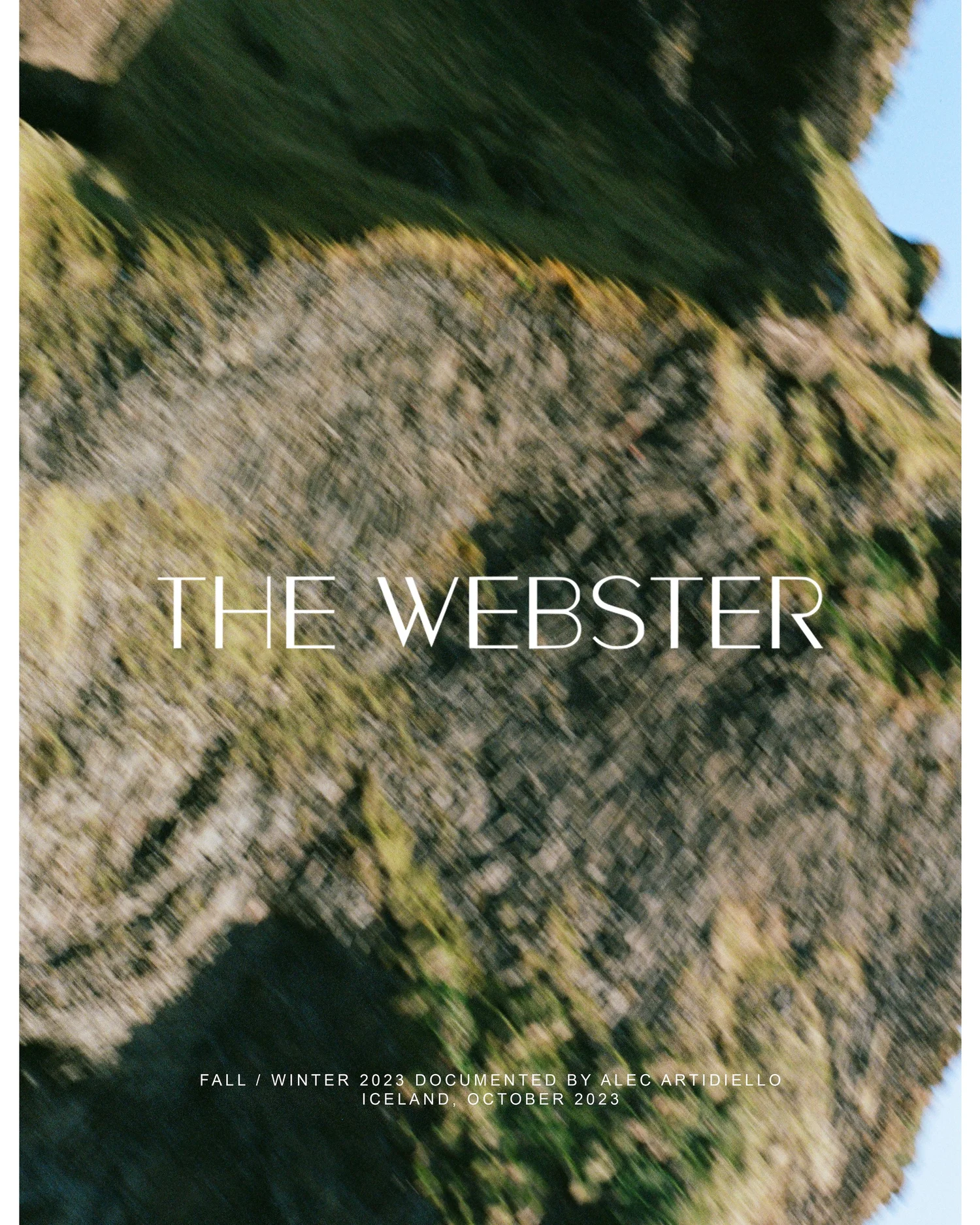 Blurred Icelandic landscape with The Webster campaign title