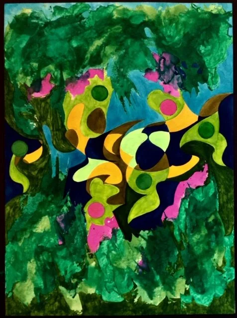 Party under the tree, 2017, watercolor and ink, 22” x 30”