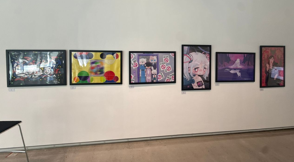 a photo of everyone's works that where hanging in the DigiCrip exhibition. Mine were the last two but everyone is so talented.