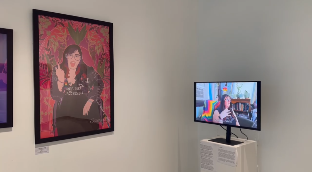 another photo. this one shows the corner area up close where my self portrait is right next to the screen and the screen is still on a part of the video where I am speaking