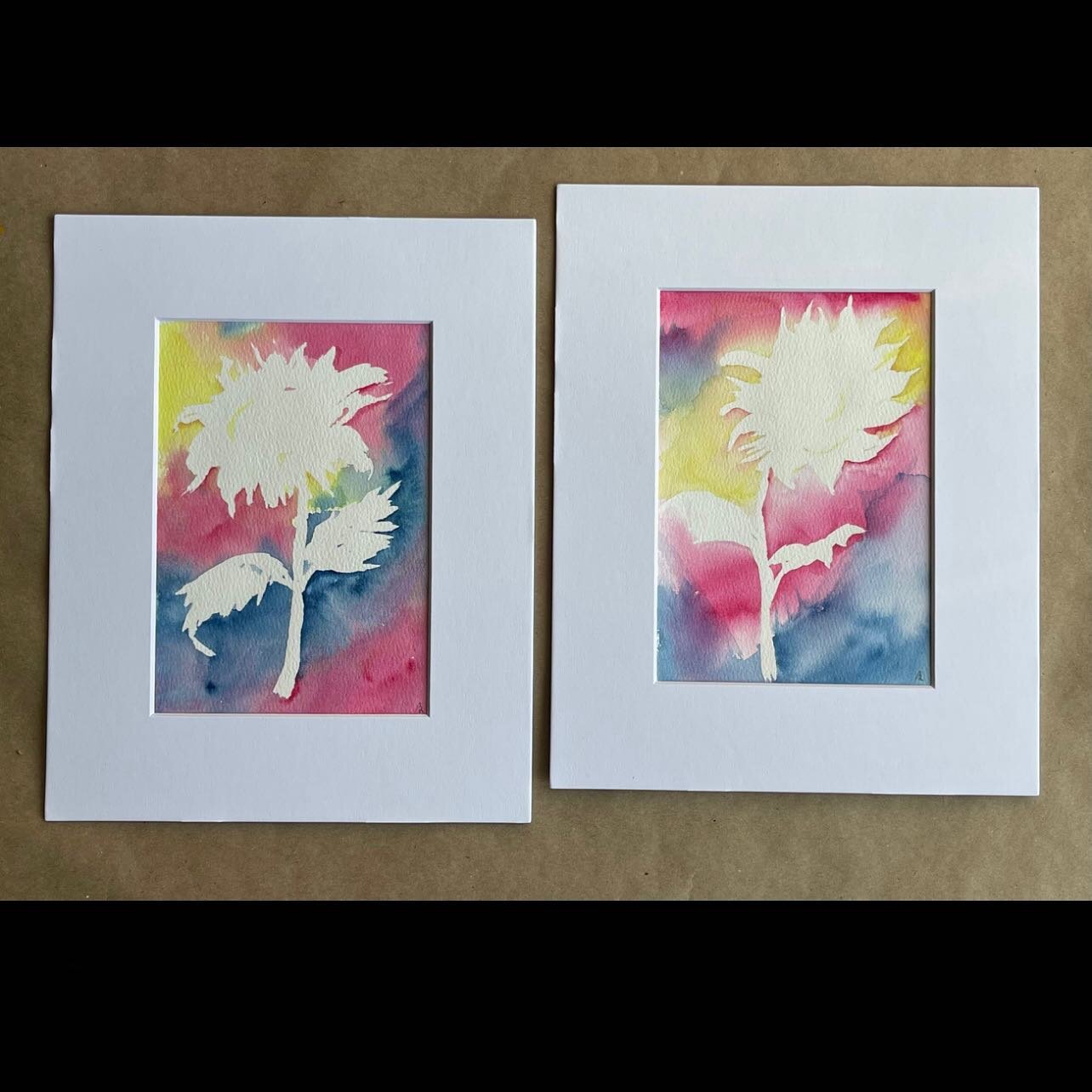 🟢 Sunflower Love 1 and 🟢 Sunflower Love 2
5x7 on 140# watercolor paper with 8x10 white mat &mdash;$55/each or get both for $100 (shipping not included)
. 
These colorful sunflower originals are still available! They were created for @making.space.s