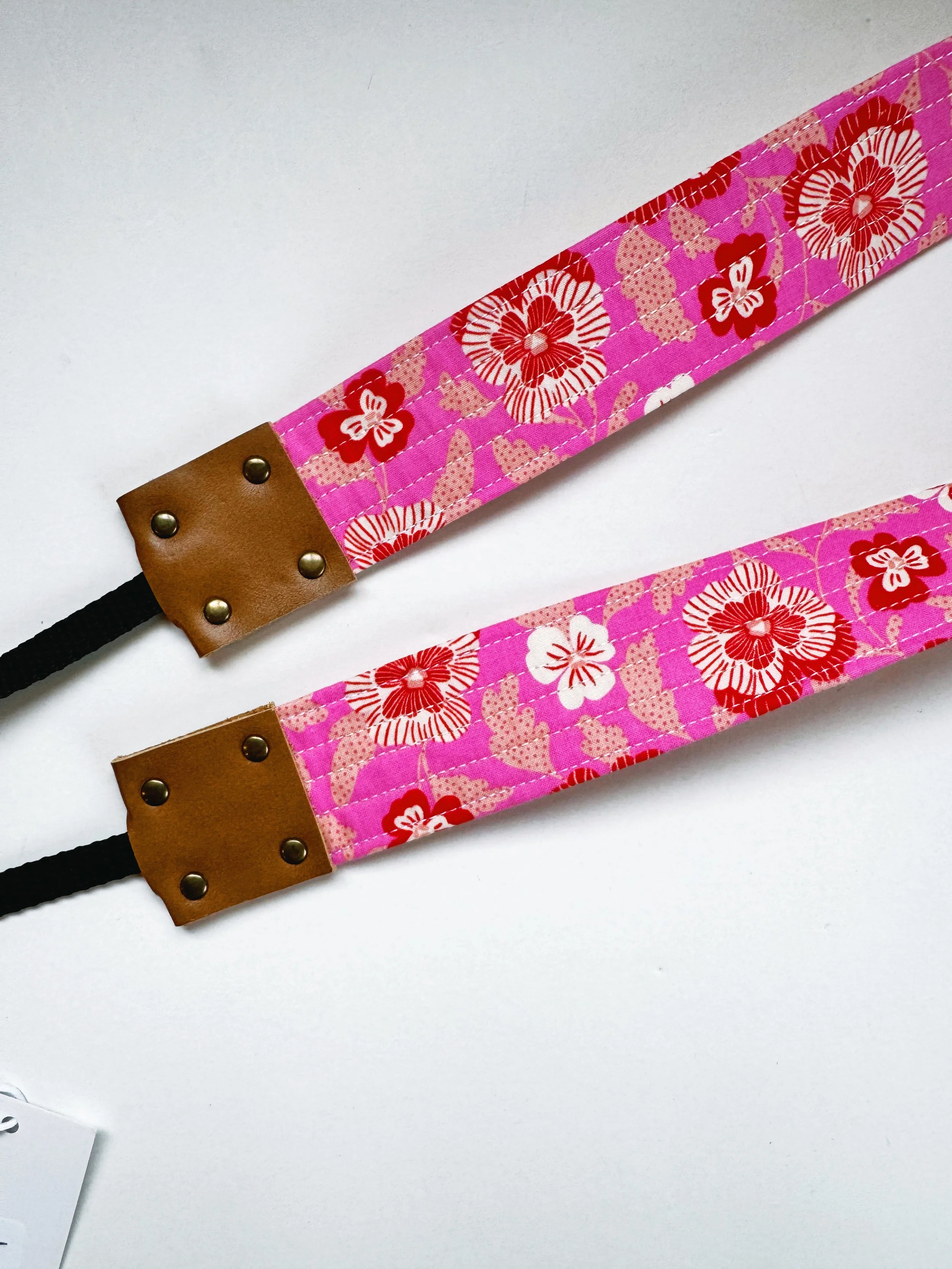 Camera Strap - pink pansies