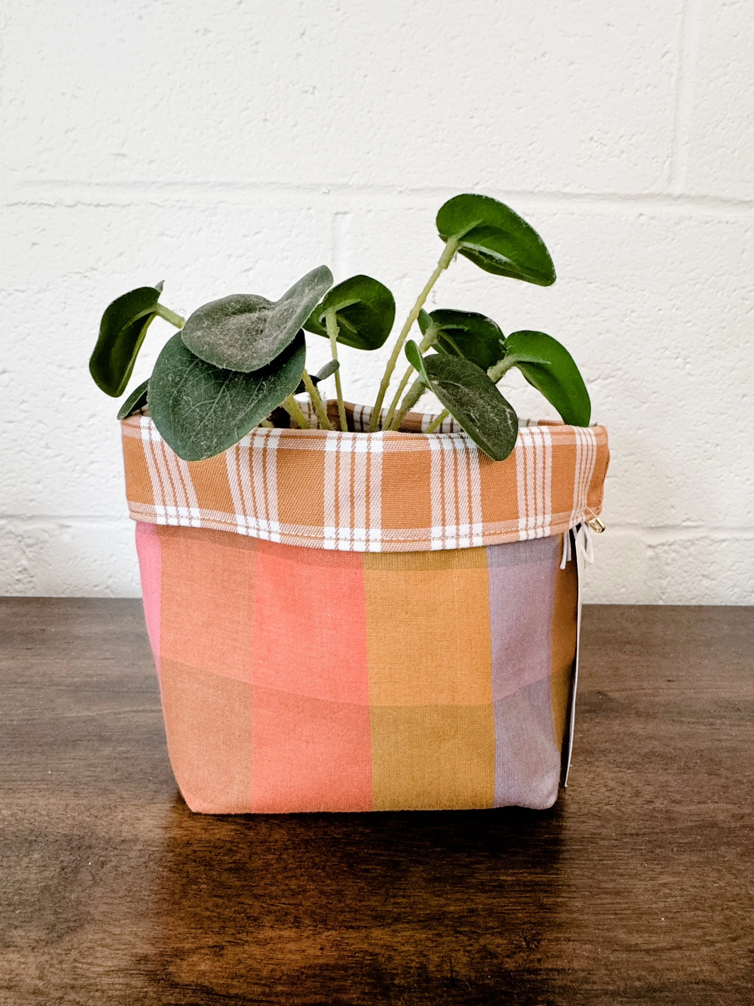 Fabric Plant Sack - linen plaid