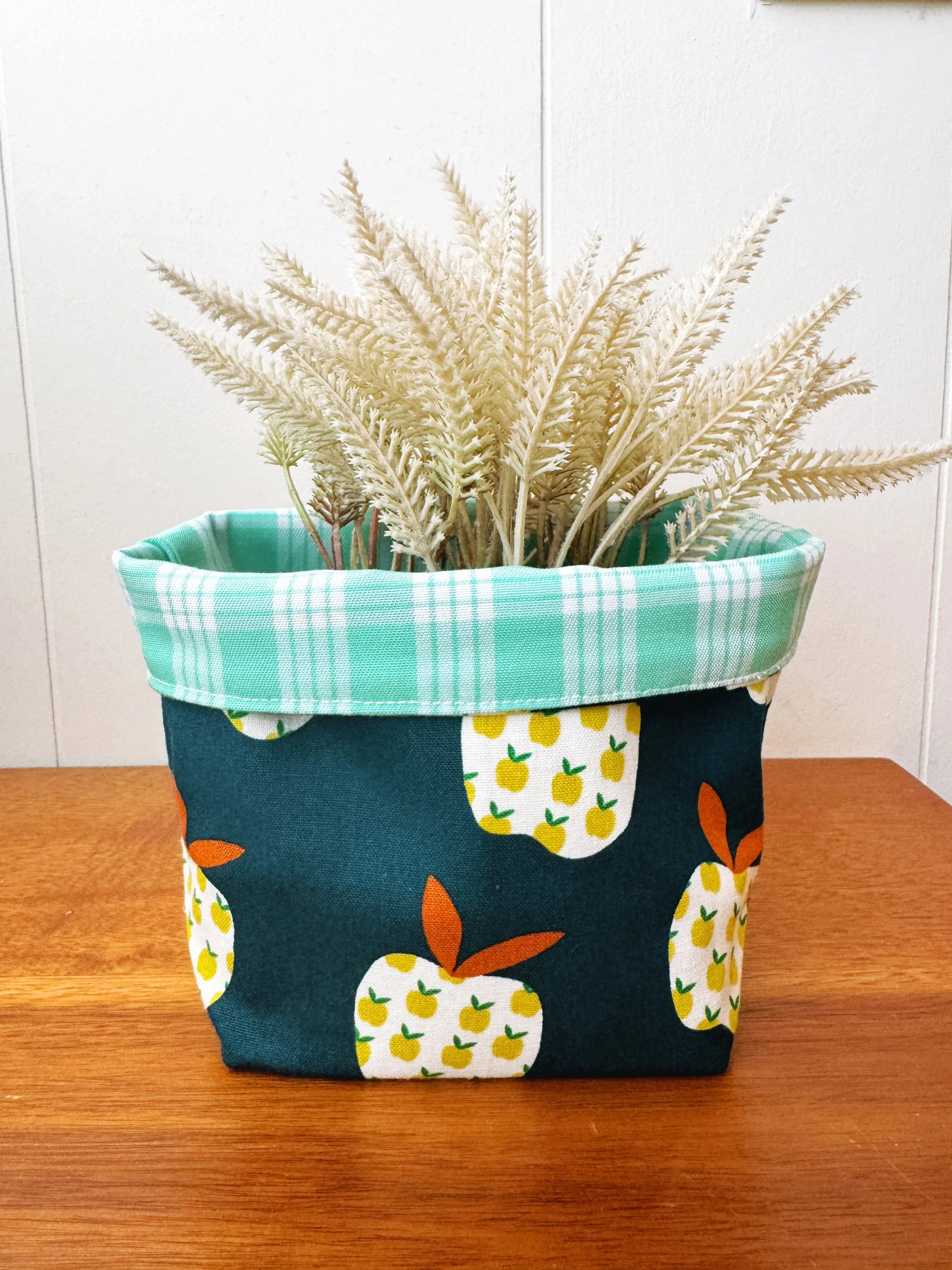 Fabric Plant Sack - navy apples