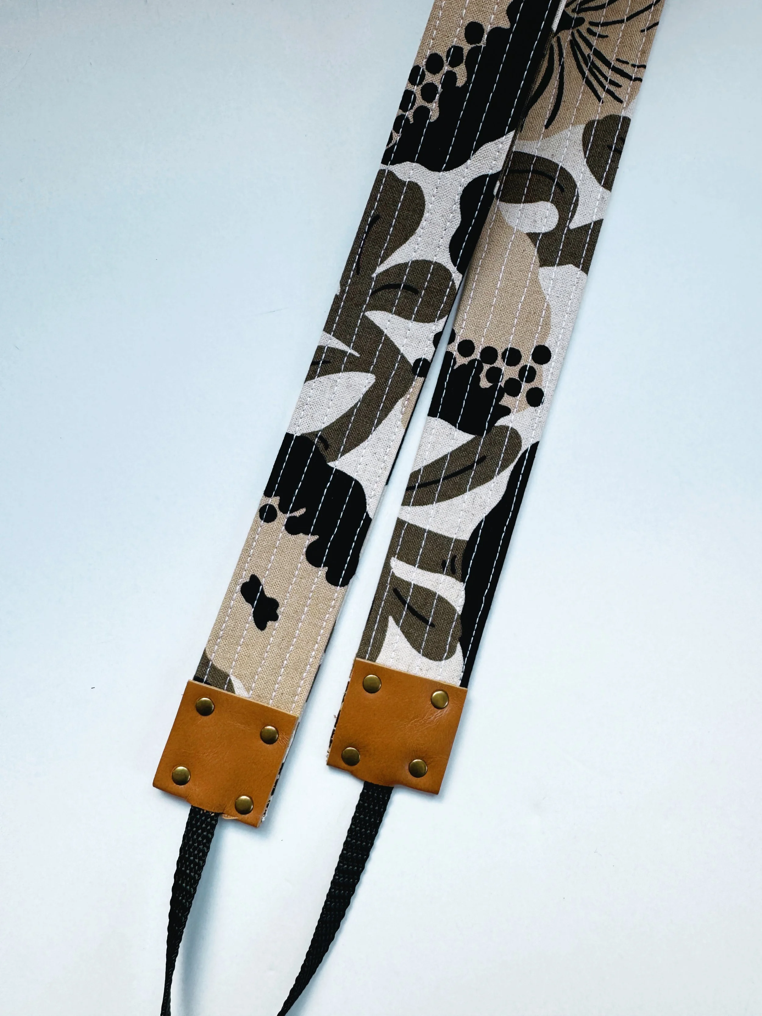 Camera Strap - black and tan floral