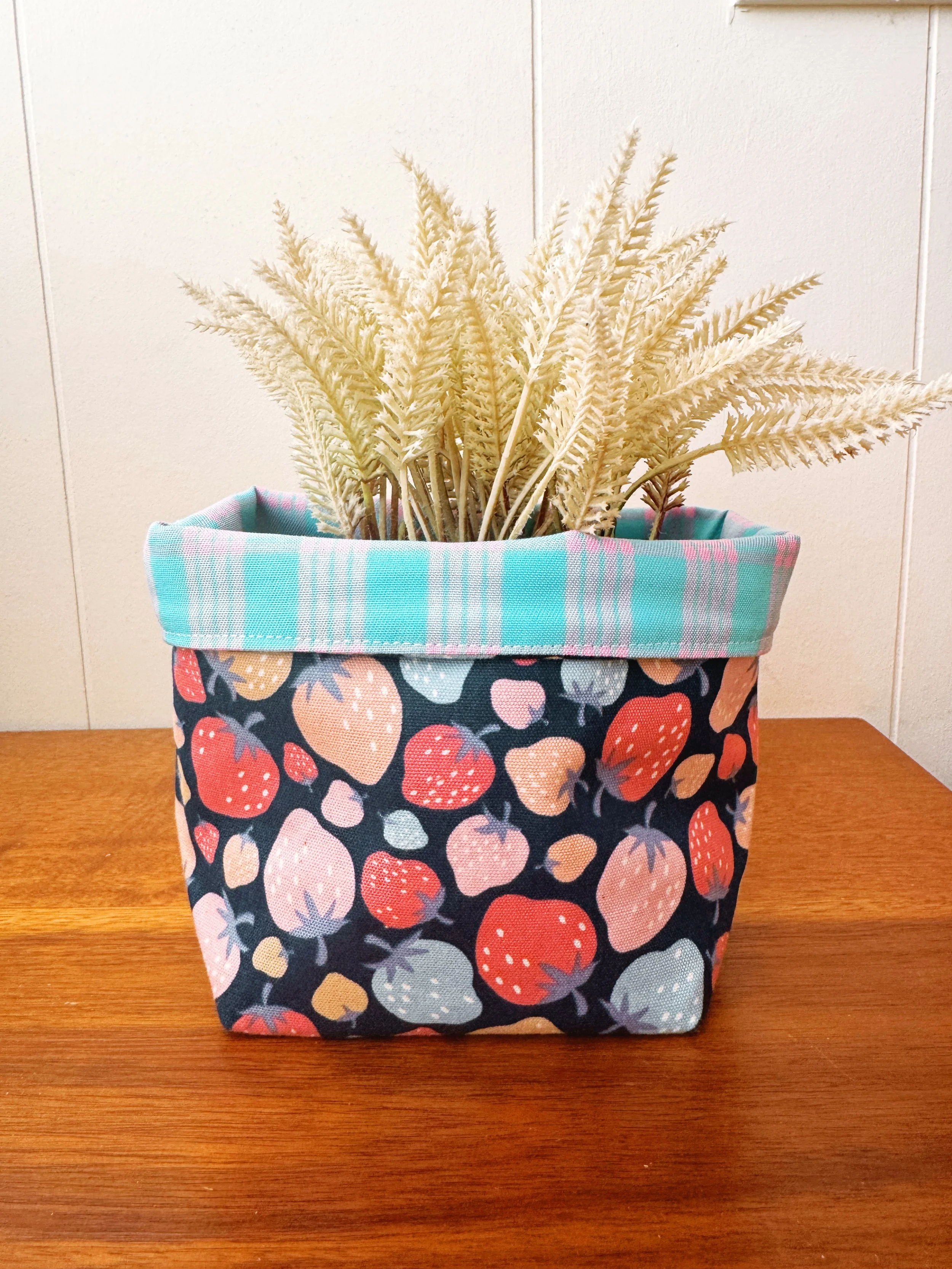 Fabric Plant Sack - navy strawberry
