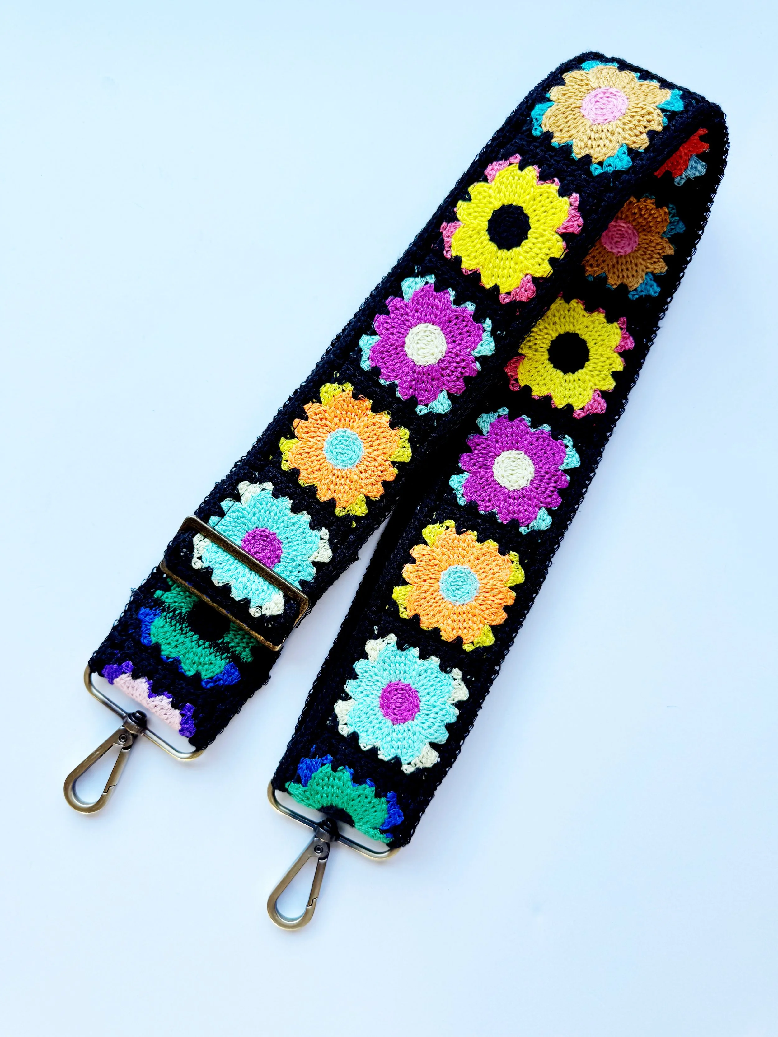 Adjustable purse Strap - black crochet