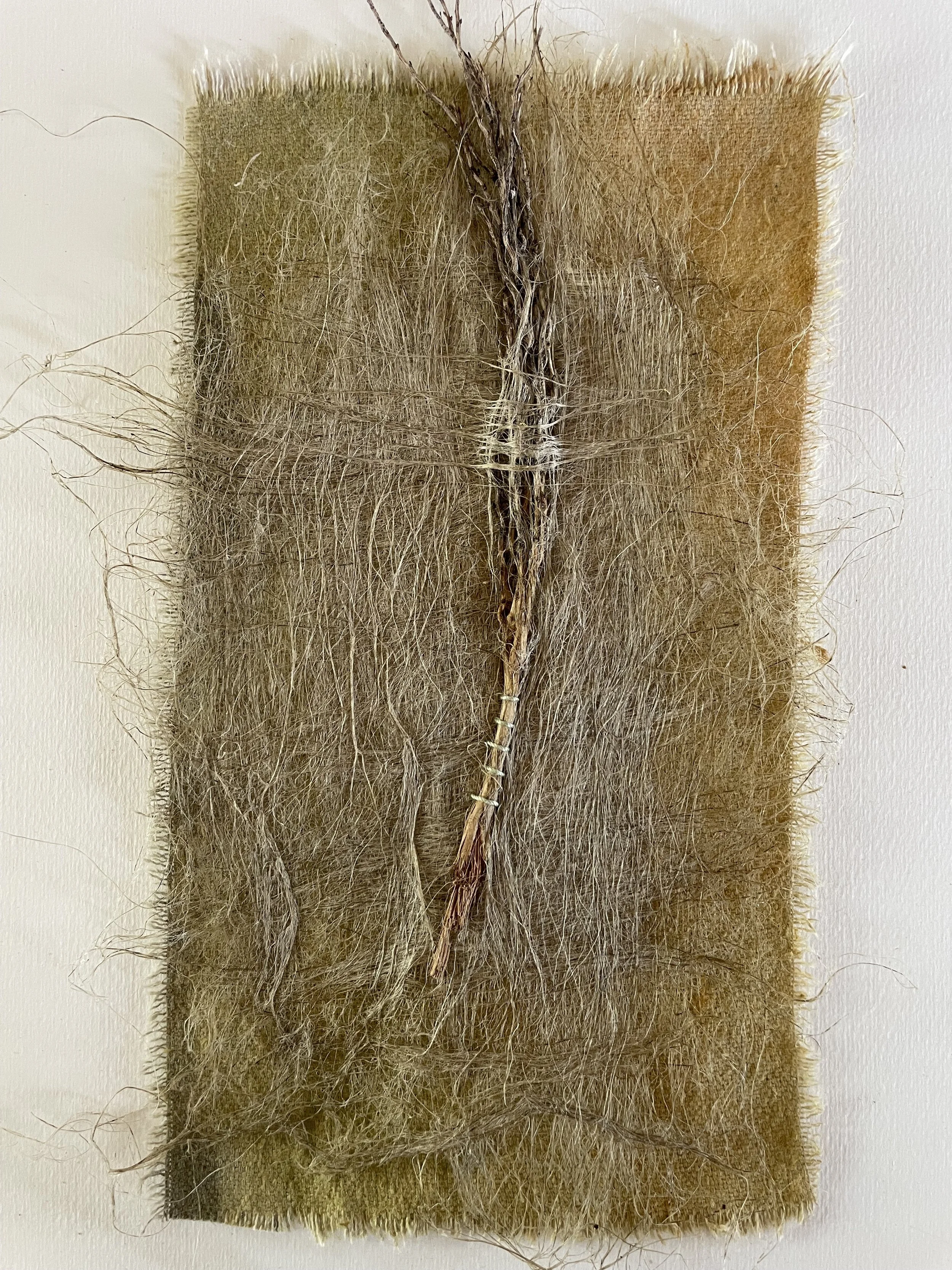 UNTITLED Flax Roving, natural materials & pigments on canvas 9”W x 12”H