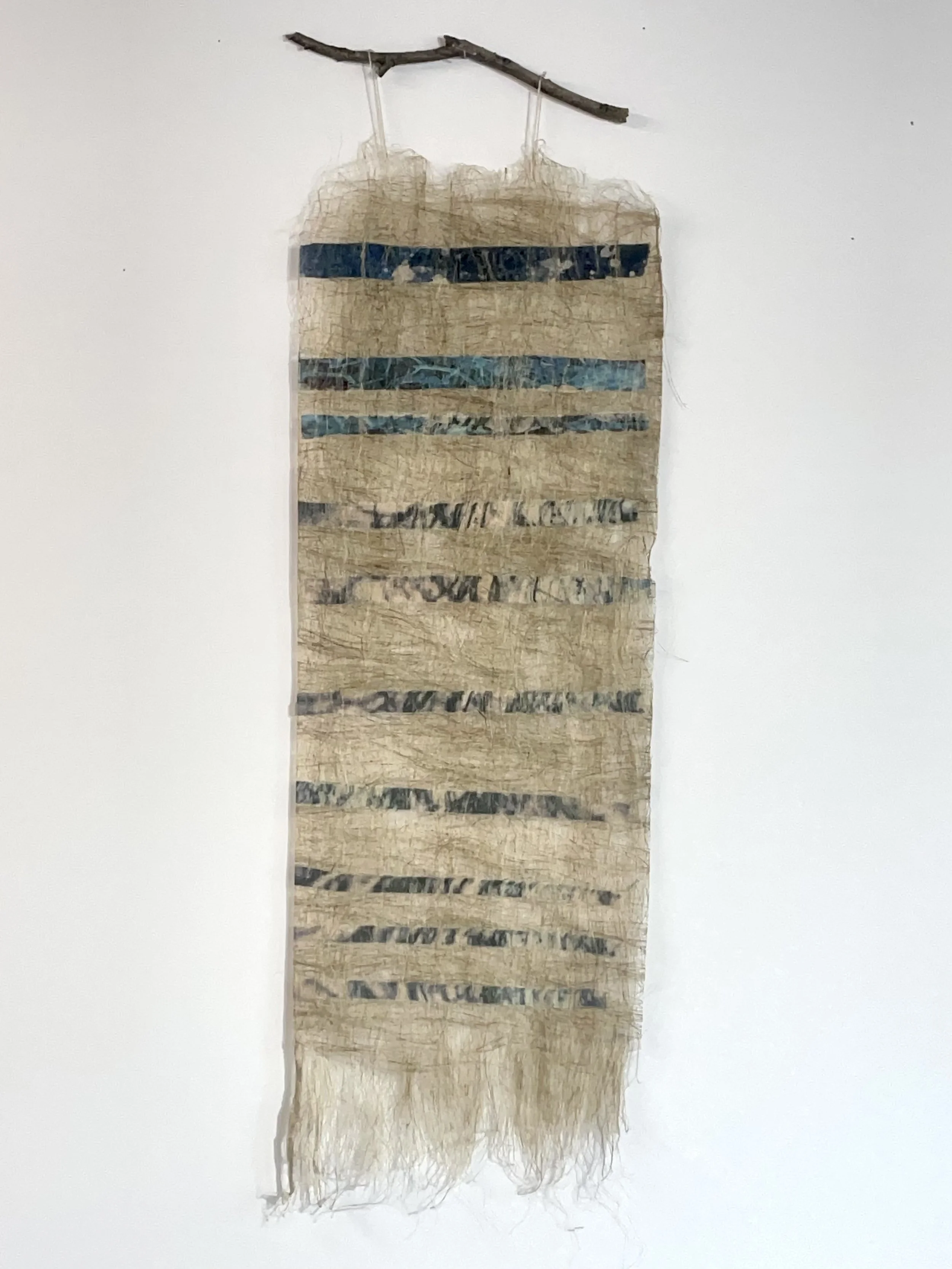 INTER-BEING Flax, fabric, twig 8”W X 27” H