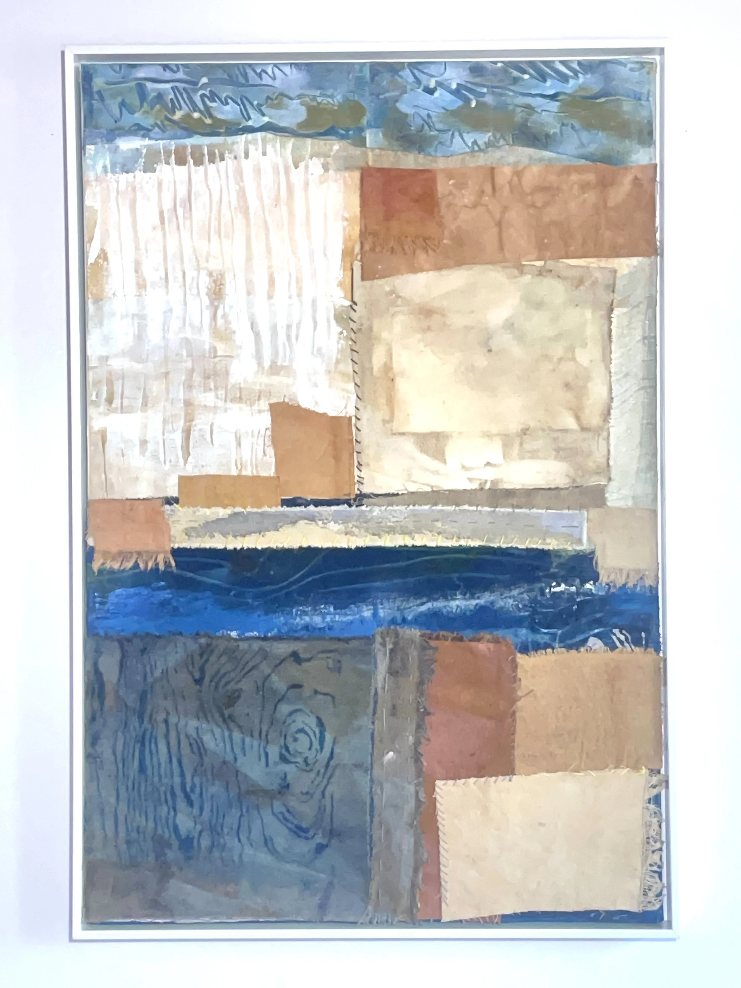  RE-NOVATION  Up-cycled natural dyes fabrics on canvas  20” W X 30” H   