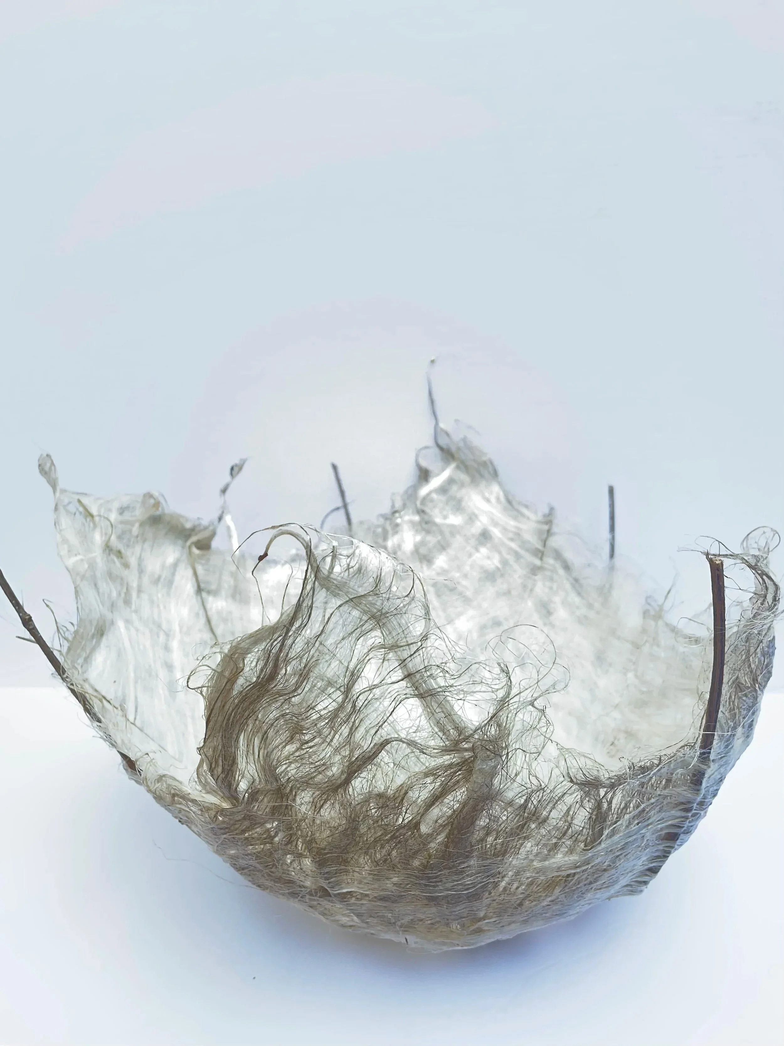 FLAX ROVING BOWL WITH STICKS 8”H X 11” W