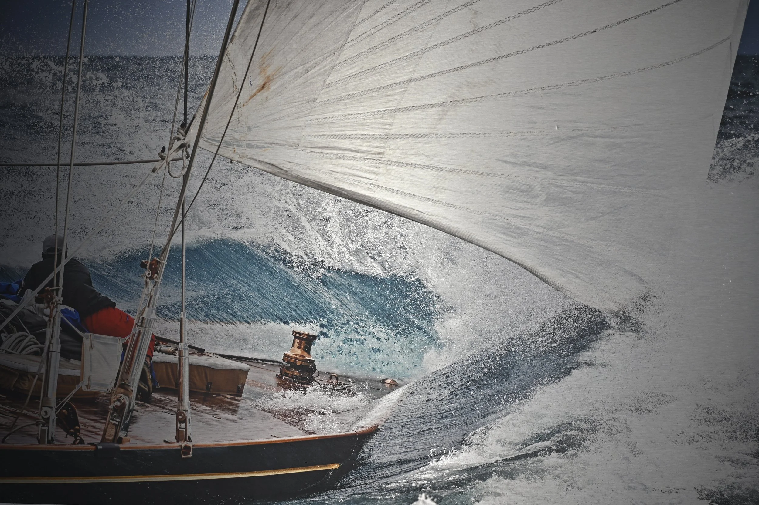 Shamrock V J-Class yacht under sail — limited-edition brushed aluminium print by Christophe Sorenti