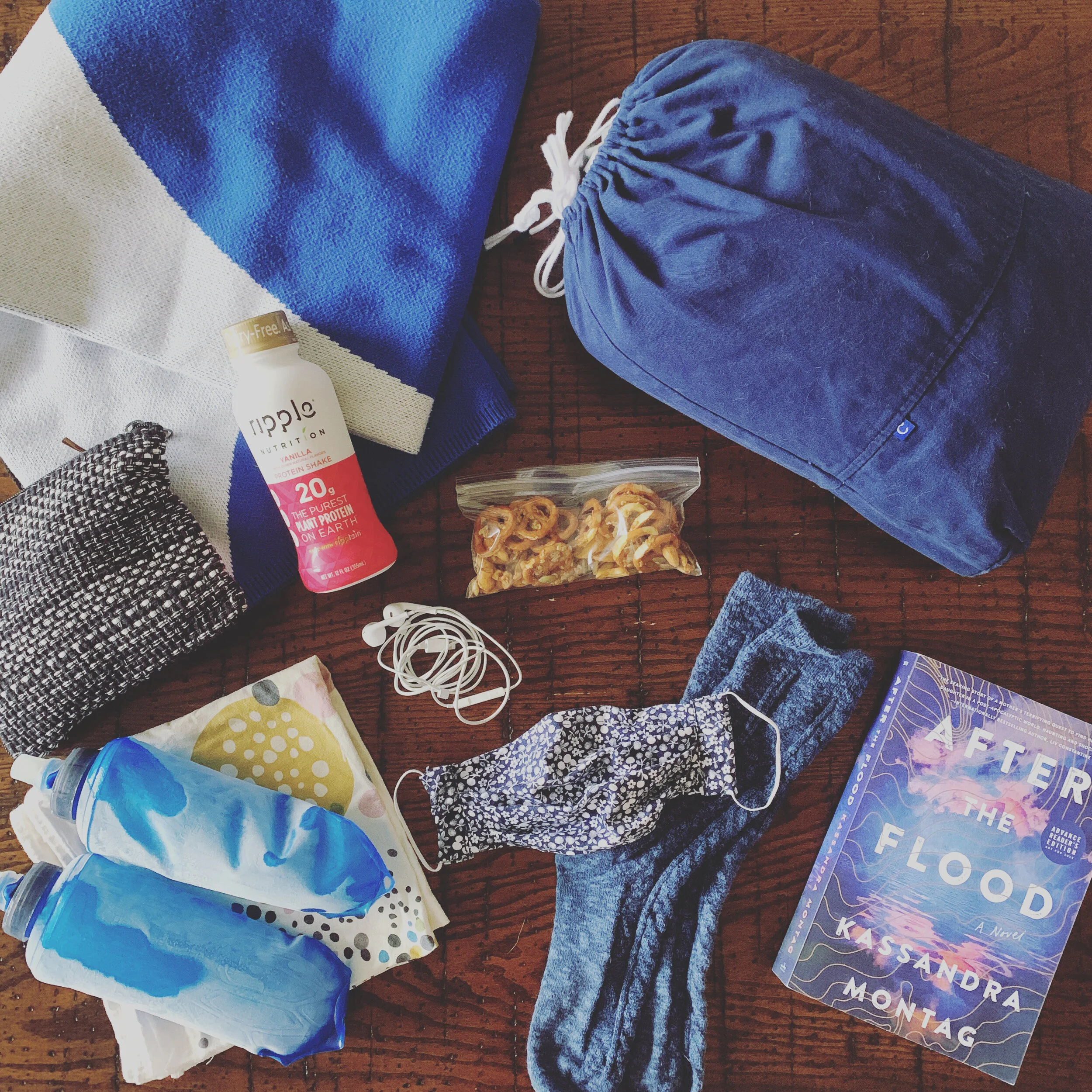 Heres a glimpse of my chemo bag that I packed for every infusion. Given that I was going through this during a pandemic, I didn't want to eat much during my 4 hours appointments. I didn't want to have my mask off for too long. So I packed protein sha