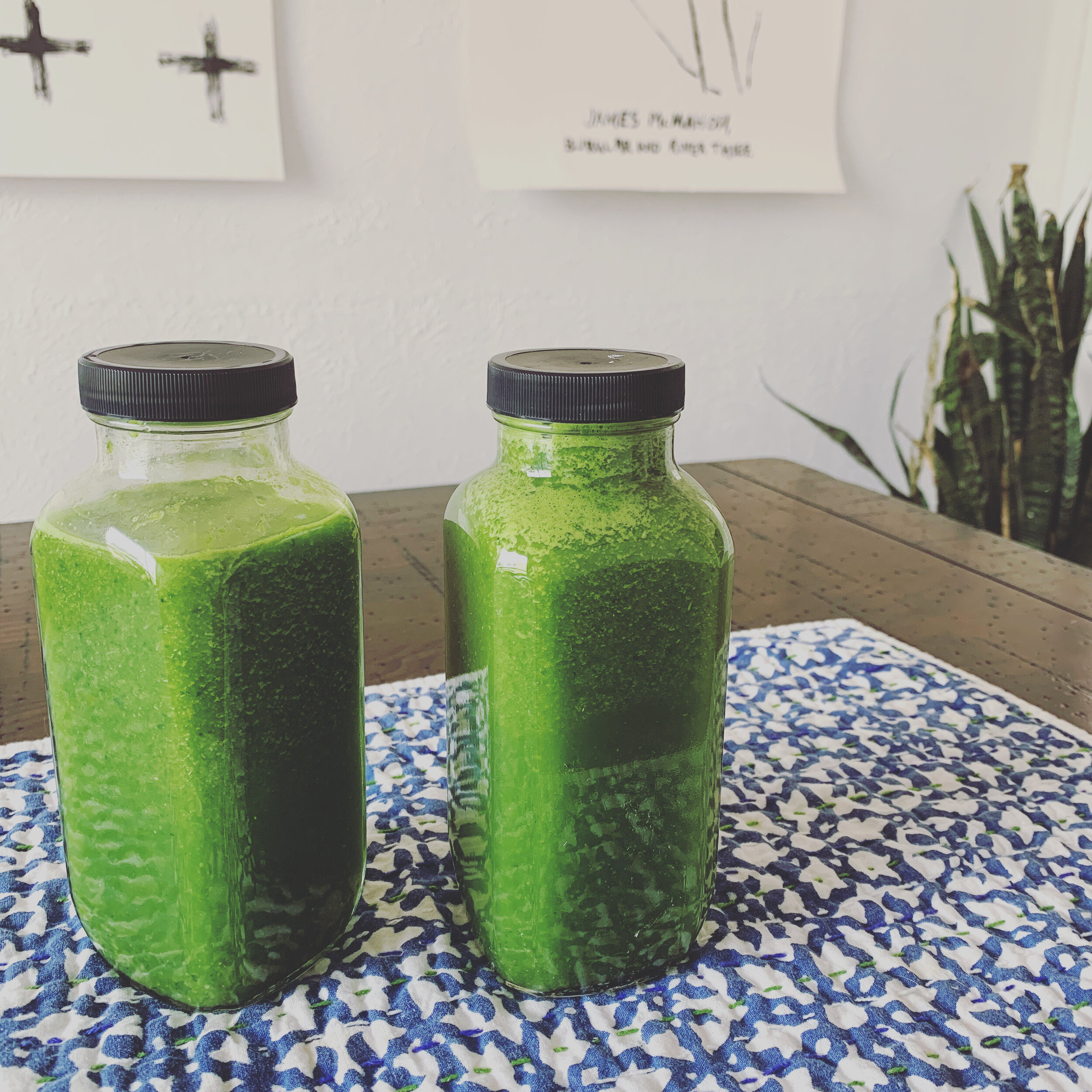 Juicing! This is how much juice you get from 1 larger cucumber, 4 lemons juiced, 1 oz of ginger, 1 oz of inner leaf aloe vera juice, one bunch of spinach, one bunch of kale, and 4 stalks of celery. I only make this much at a time and I drink 4 ounces