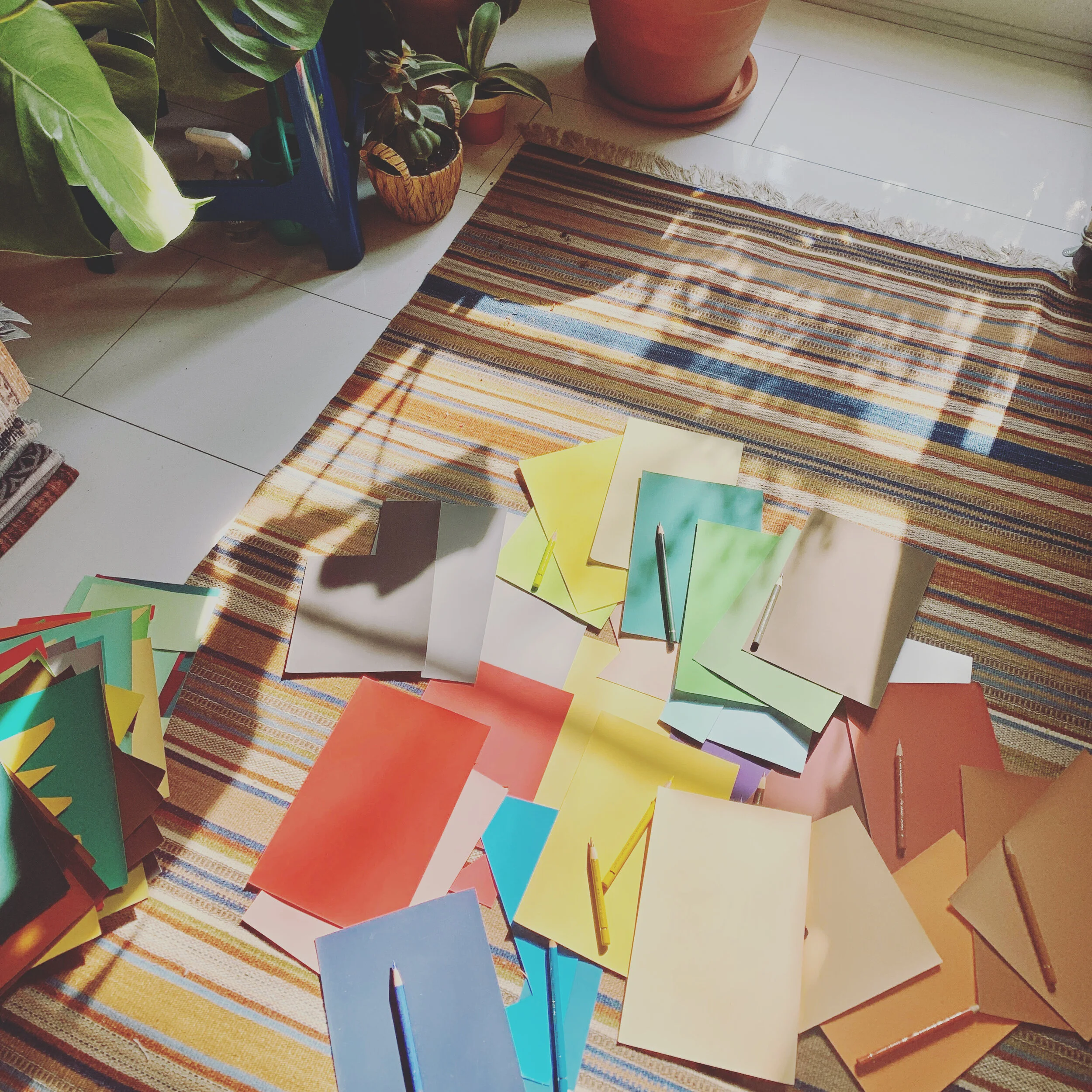 Working on the color palette. This is the hardest part. Color is so important. Here I was trying to see if I could match the color pencils I had been using to create the calendar icons. 