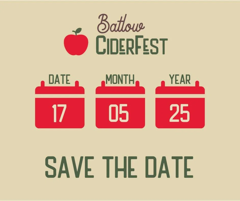 SAVE THE DATE FOR 2025 📆👇

🚨 Heads up! We're taking a break from social media to dream up our next incredible event. 

Batlow CiderFest will be back once again so mark Saturday 17th May 2025 in your calendar now!