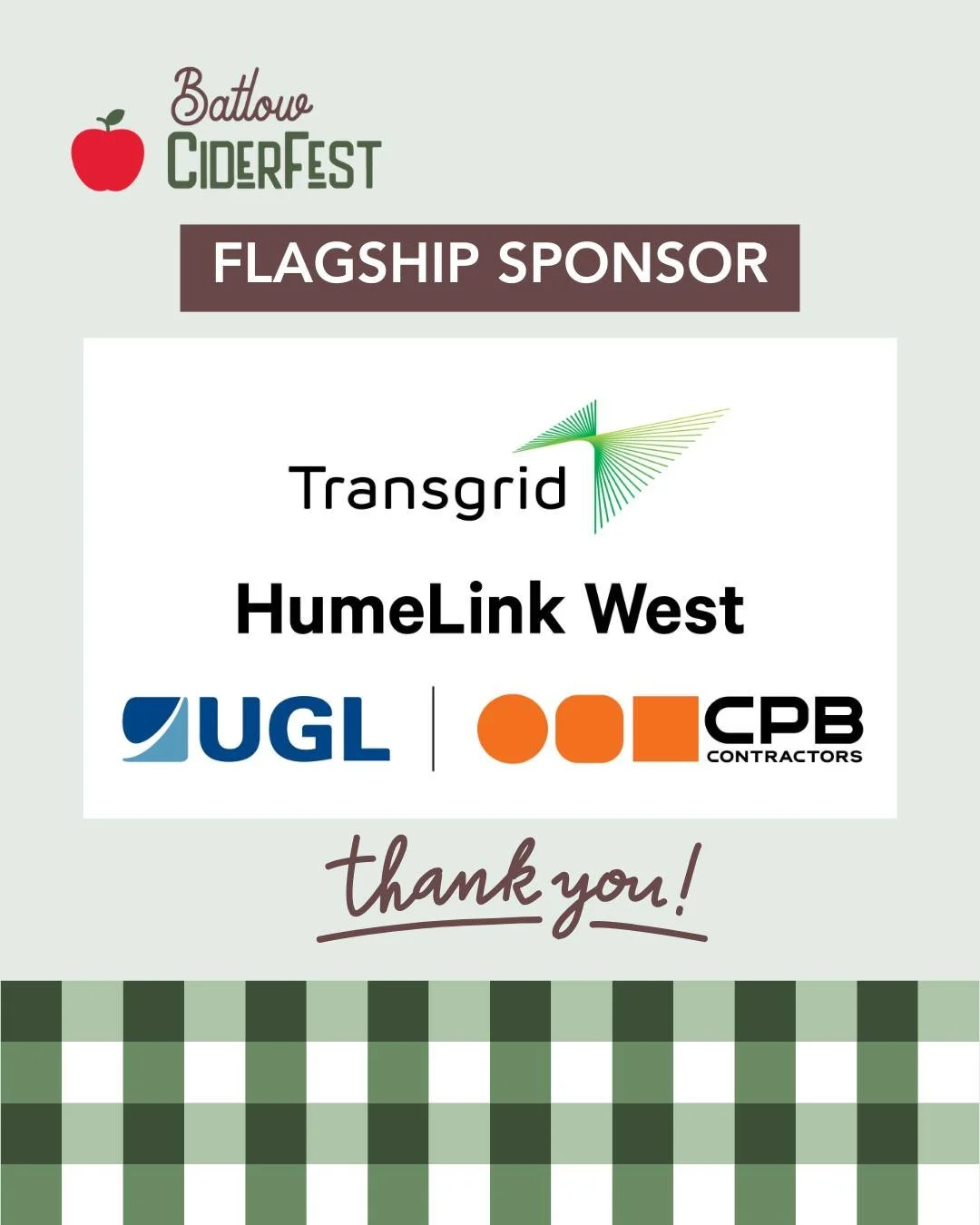 Thank you to @transgrid_energy and HumeLink West for supporting Batlow Ciderfest 2026 as a proud Flagship Sponsor.
 
HumeLink West are building 140km of 500kV overhead transmission lines connecting Wagga Wagga, Wondalga and Maragle. As well as upgrad