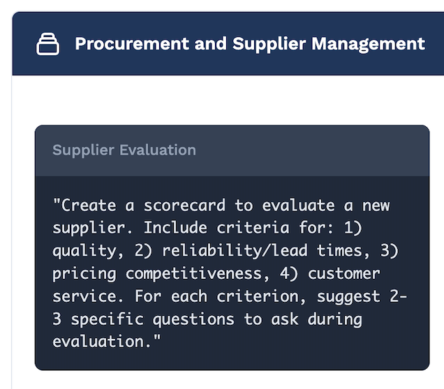 Procurement and supplier management prompt