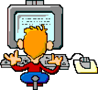 Child with blonde hair sitting at a desk, using a computer.