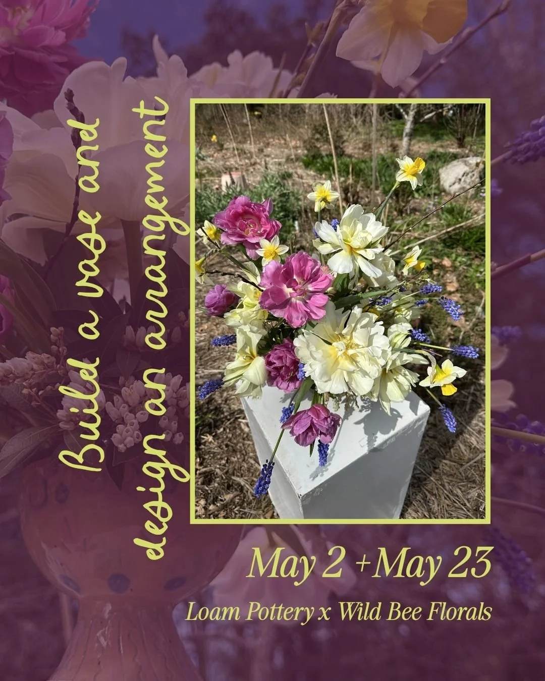 Local workshop to hand build vase in pottery studio and design floral arrangements at flower farm