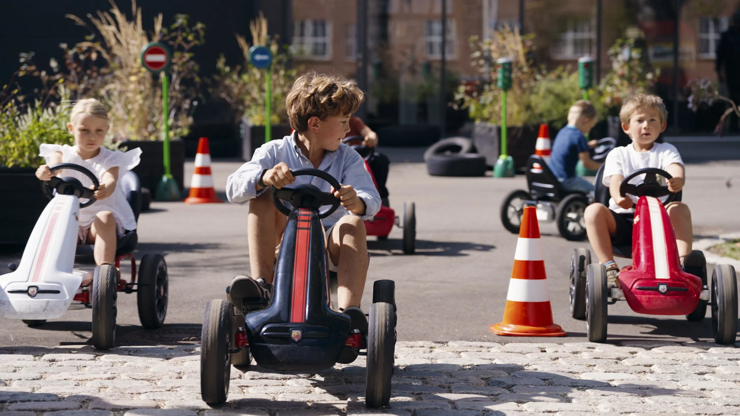 Pedestrian playground for kids during the summer holidays