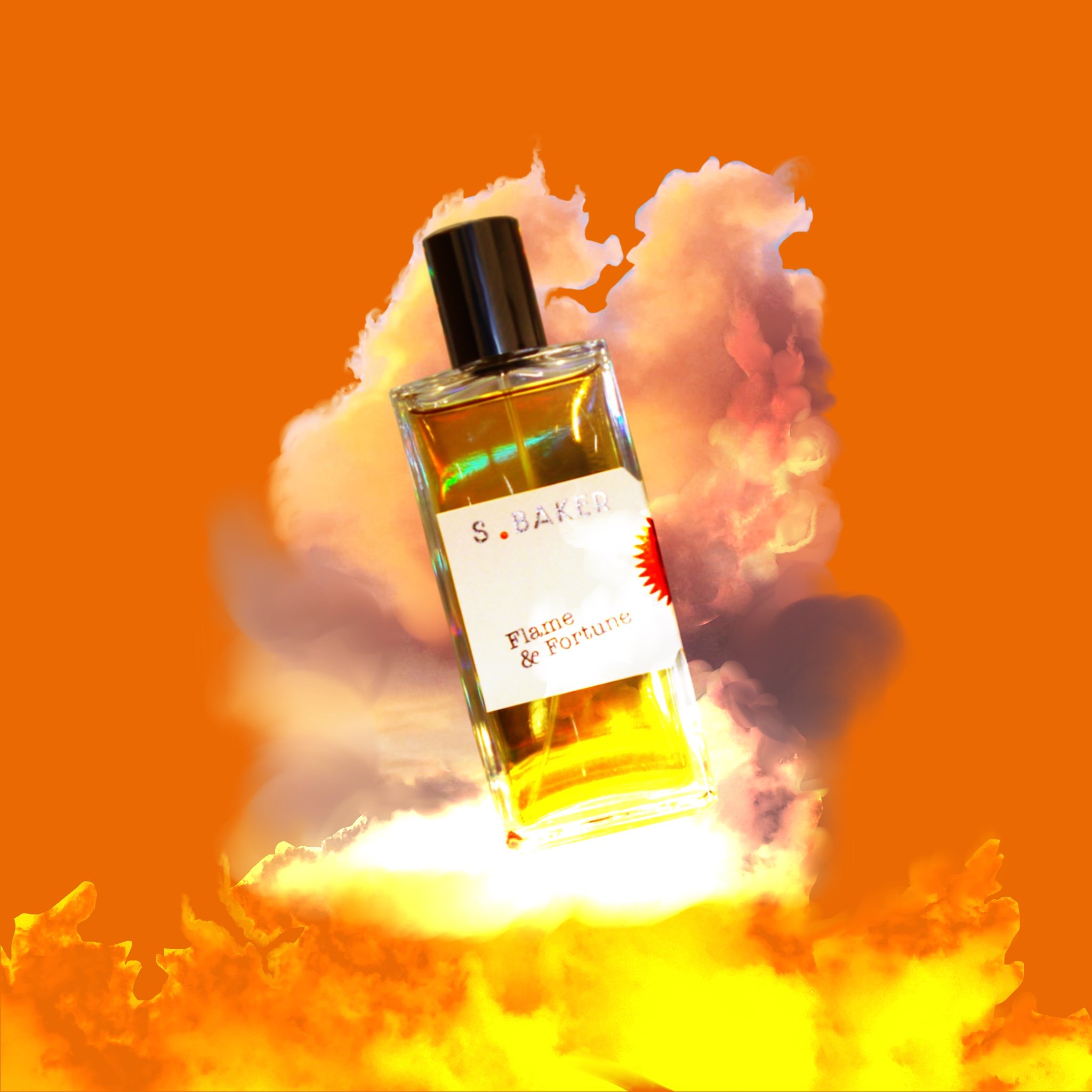 Fragrance: Flame & Fortune, Image is created in Procreate and is collage of skies photographed by me