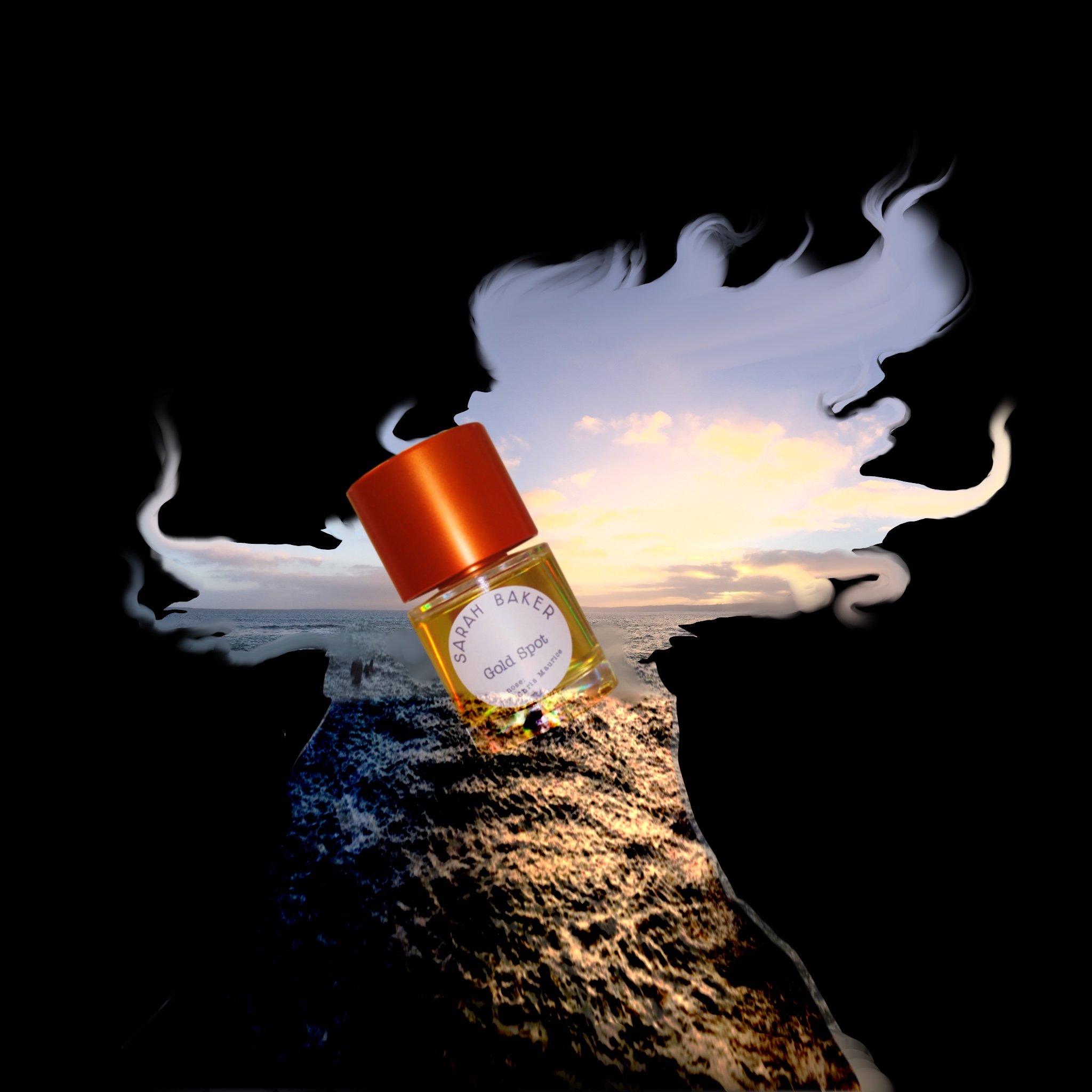 Fragrance: Gold Spot, Image is created in Procreate and is collage of skies photographed by me