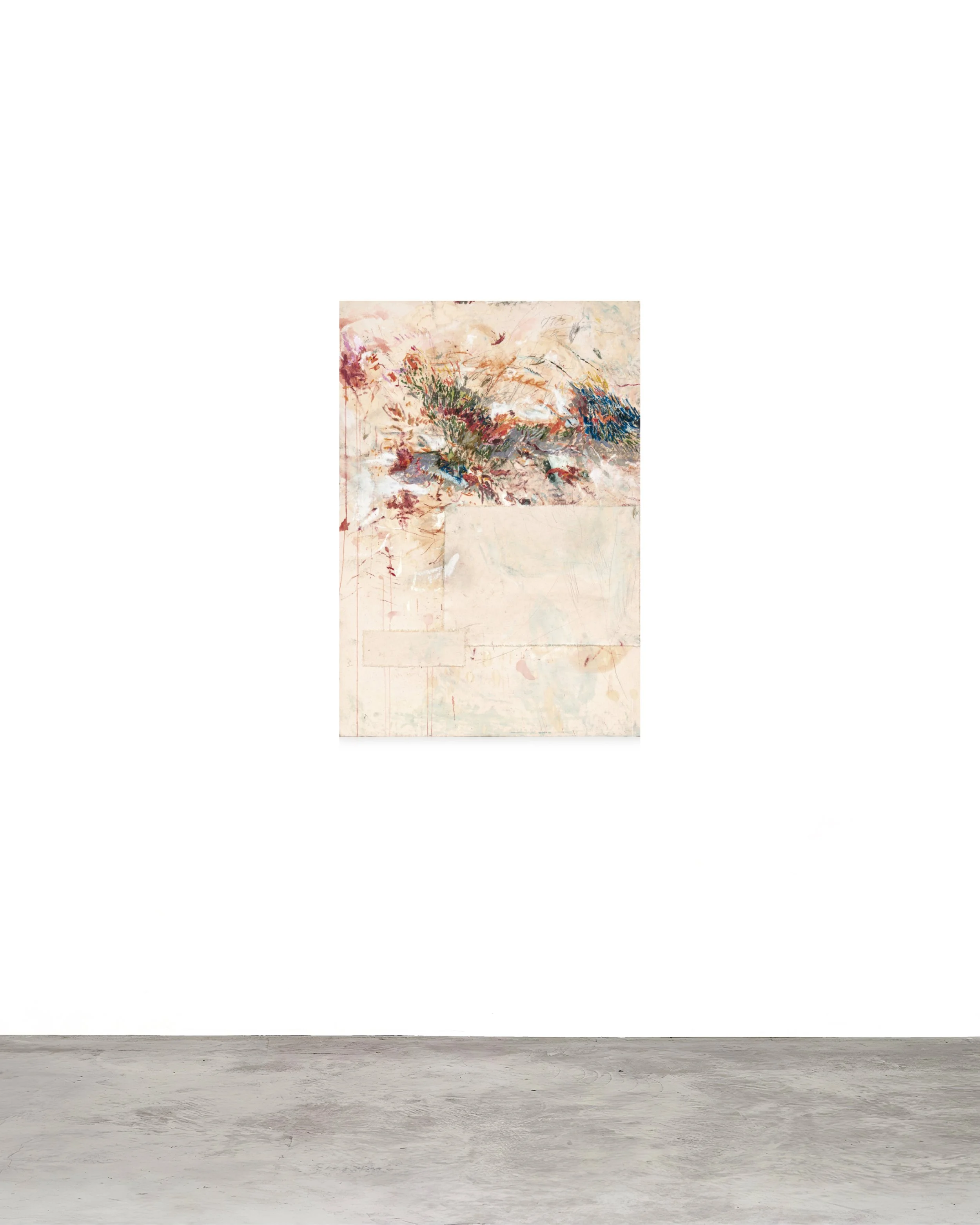 Vigil Lights, From the Sepulchre —

Oil, acrylic, leather dye, collaged canvas, pencils and pastels on canvas. 100 x 70 cm / 40 x 28 in

(2025)