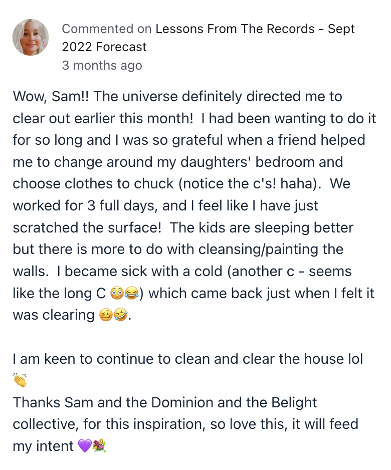 Screenshot of a social media comment about cleaning and organizing a bedroom, mentioning working with a friend, feeling better after cleaning, and dealing with a cold.