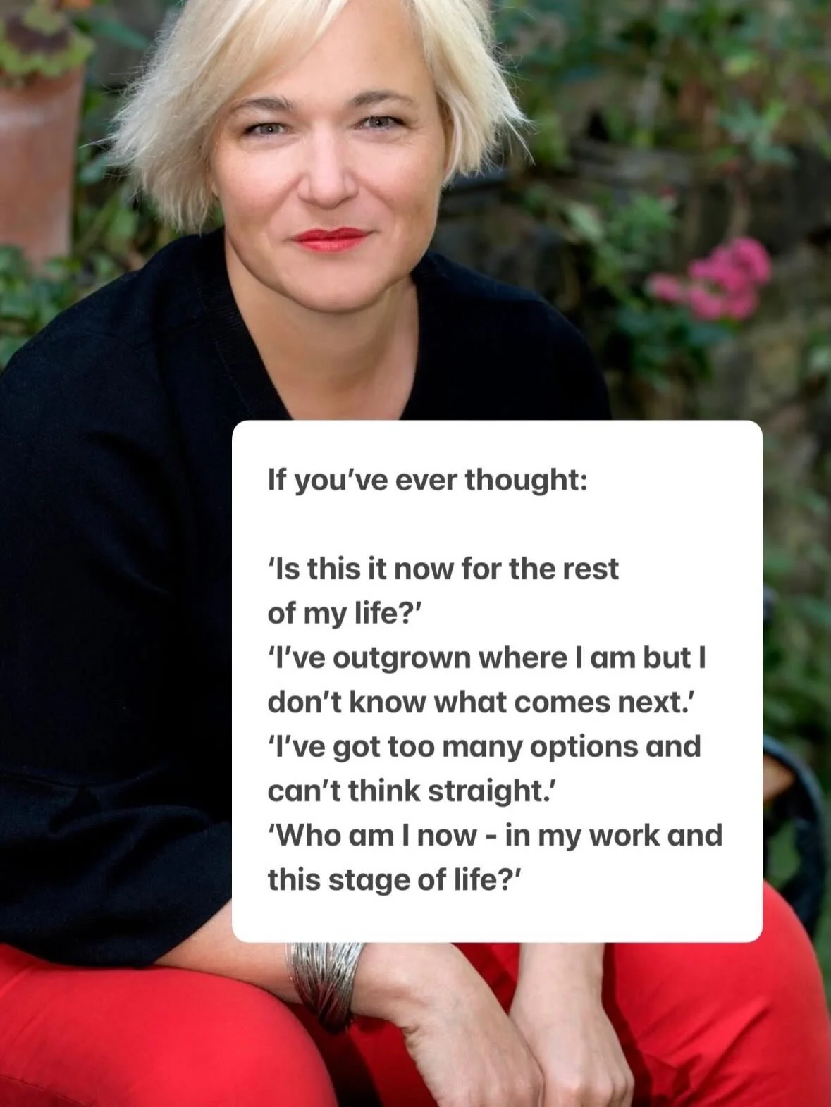 👋🏼
At some point in midlife, a lot of people realise they&rsquo;ve spent years being who they needed to be.

But one day, they admit that something no longer fits > their work > their priorities > their relationships.

Or even the version 