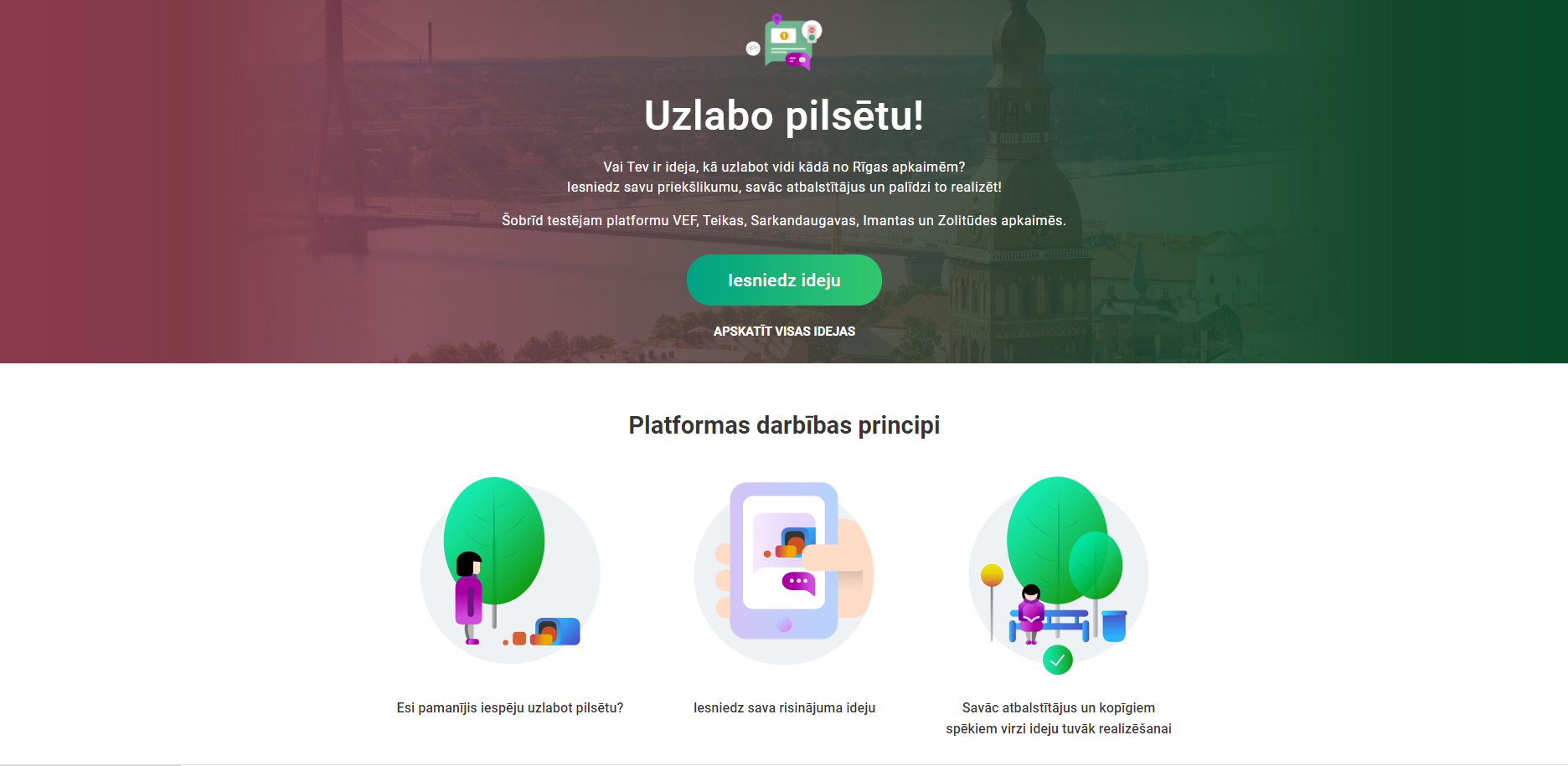 Rīdzinieki aicināti iesniegt idejas pilsētas uzlabošanai 