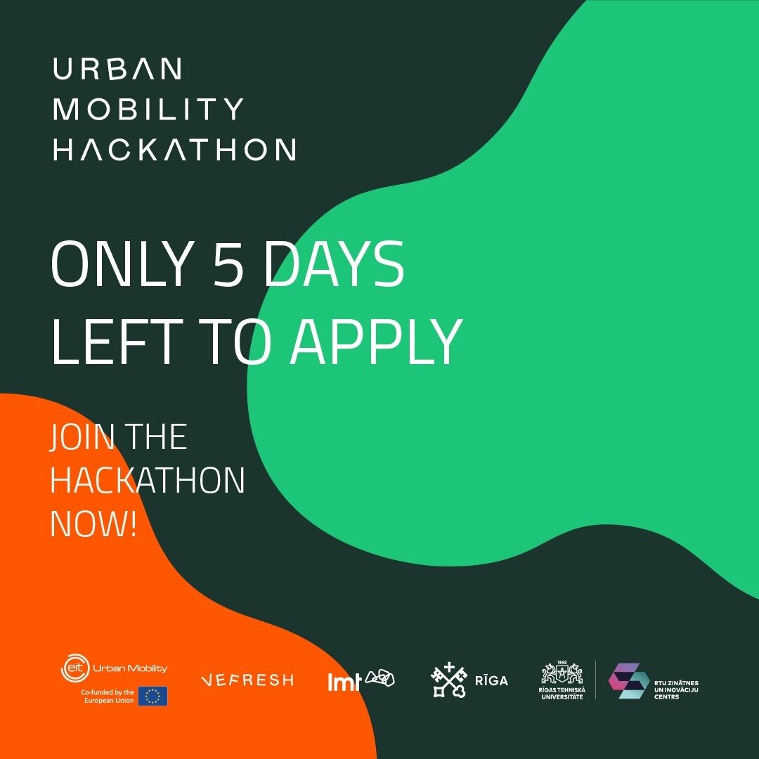Only 5 days left to apply and win!🏆 Join the Urban Mobility Hackathon by yourself or together with your team and become one of the strongest players in the field! 👉 LINK IN BIO

Partners &ndash; @eiturbanmob , @latvijasmobilaistelefons , @riga.lv ,