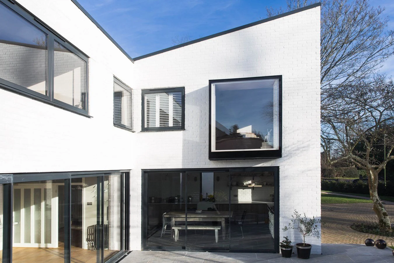 white brick building