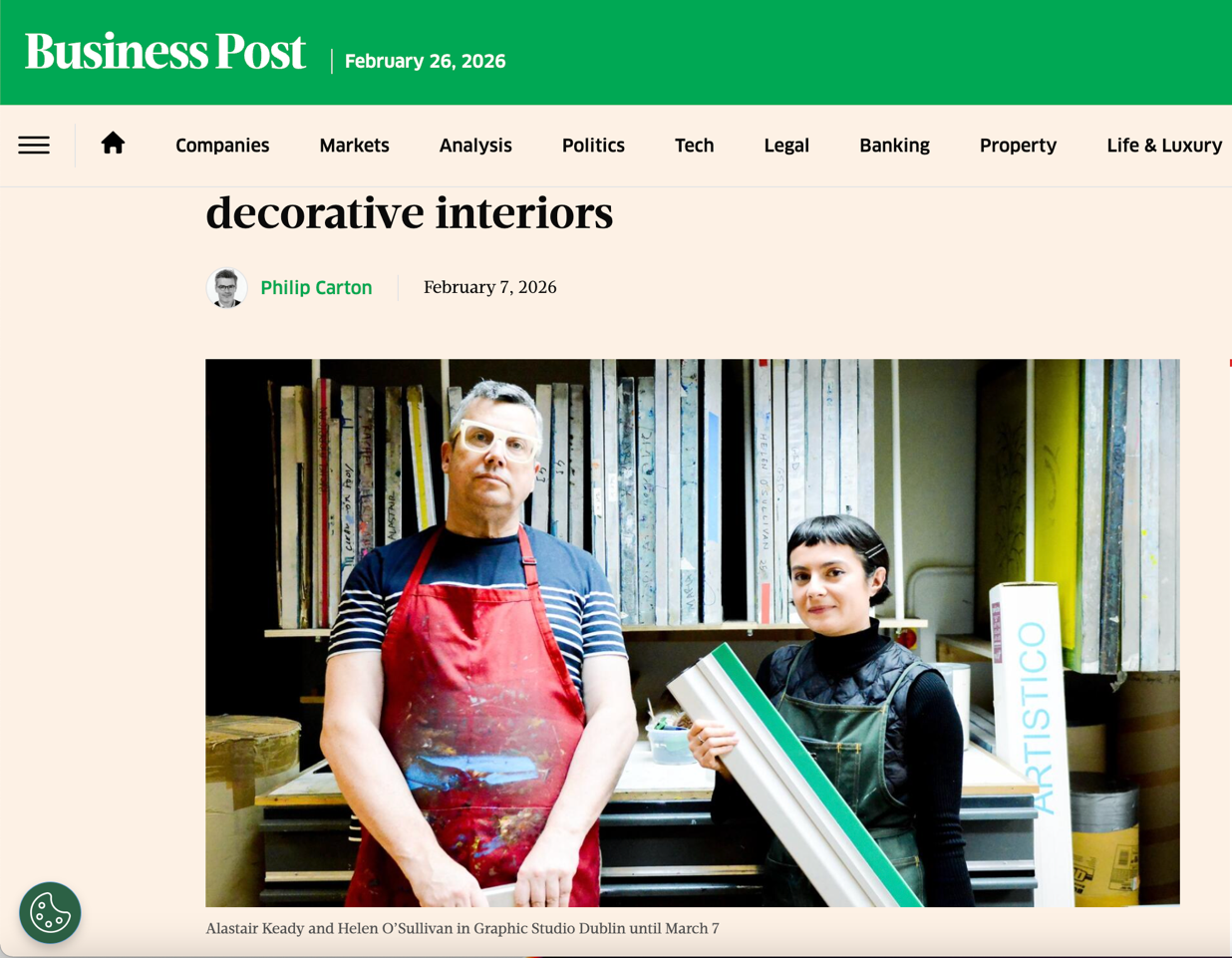 'Deliberate/Deliberate', Business Post, February Edition, Exhibition Feature by Philip Carton, Ireland, 2026 