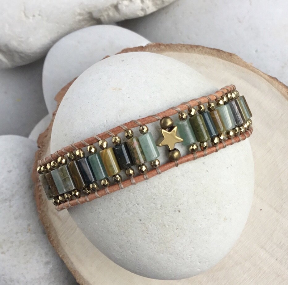 Bracelet Vert étoile Aventurine et Jaspe