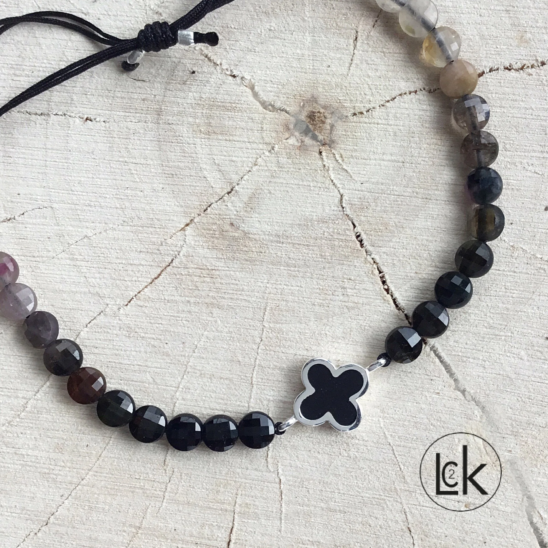 Bracelet Tourmaline noire et brun Trèfle
