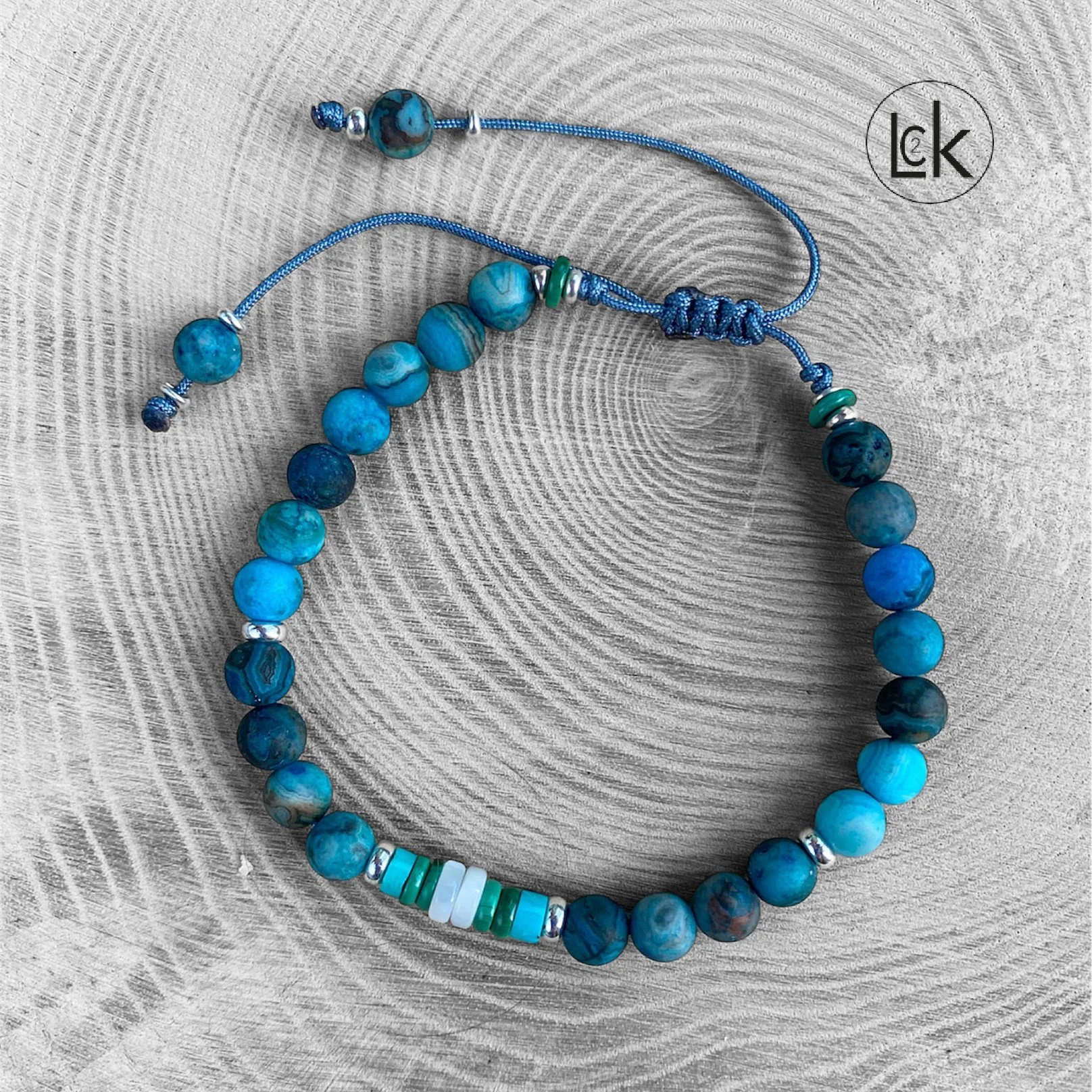 Bracelet homme en Chrysocolle, Malachite et Turquoise