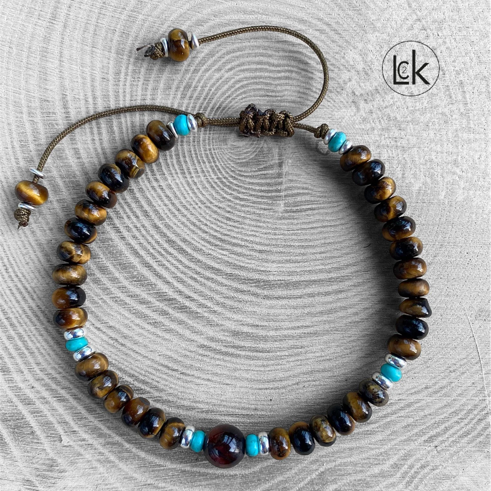 Bracelet homme en oeil de Tigre, oeil de Taureau et Turquoise