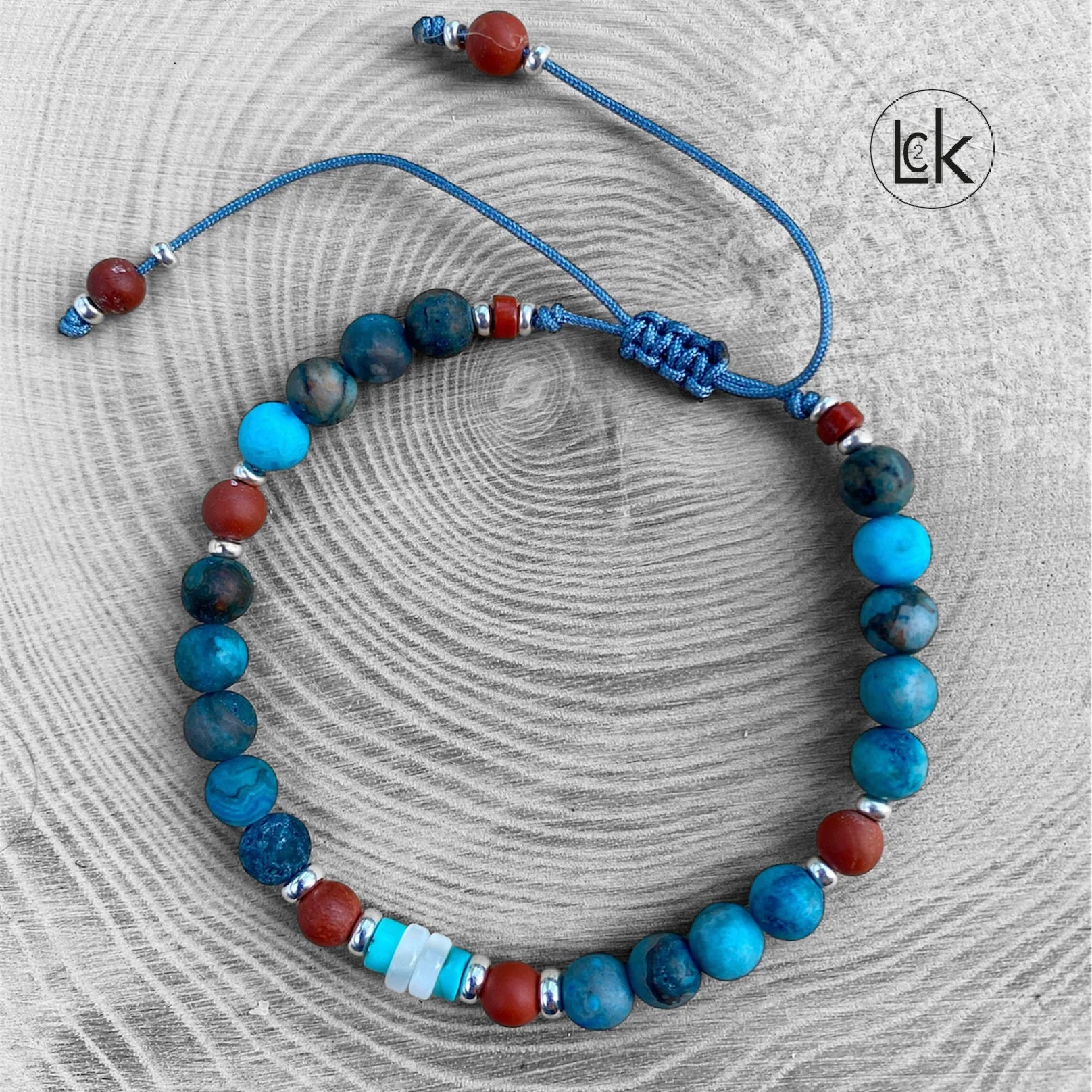 Bracelet homme Chrysocolle et Jaspe rouge