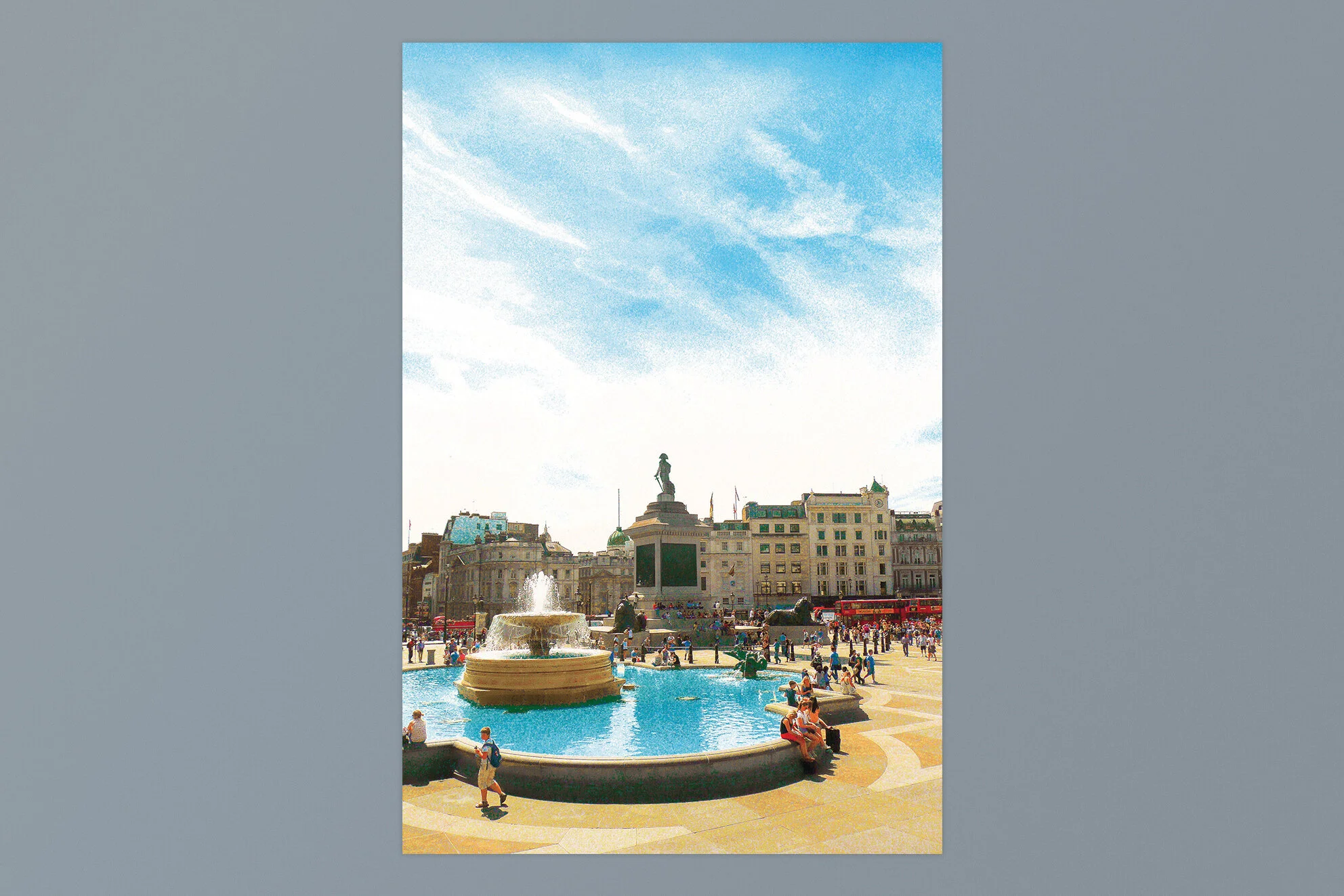 The album’s download card took the form of a postcard, typical of those sold around Trafalgar Square; but in this version, Nelson is without his column.