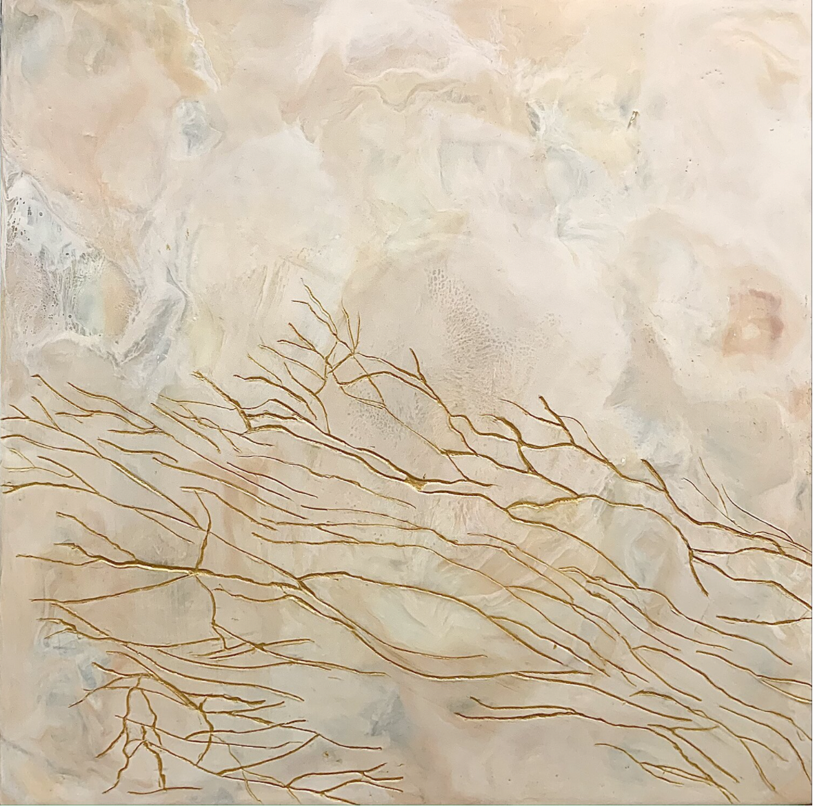 markings; encaustic, oil stick and pigment on wood, 10 x 10 inches SOLD