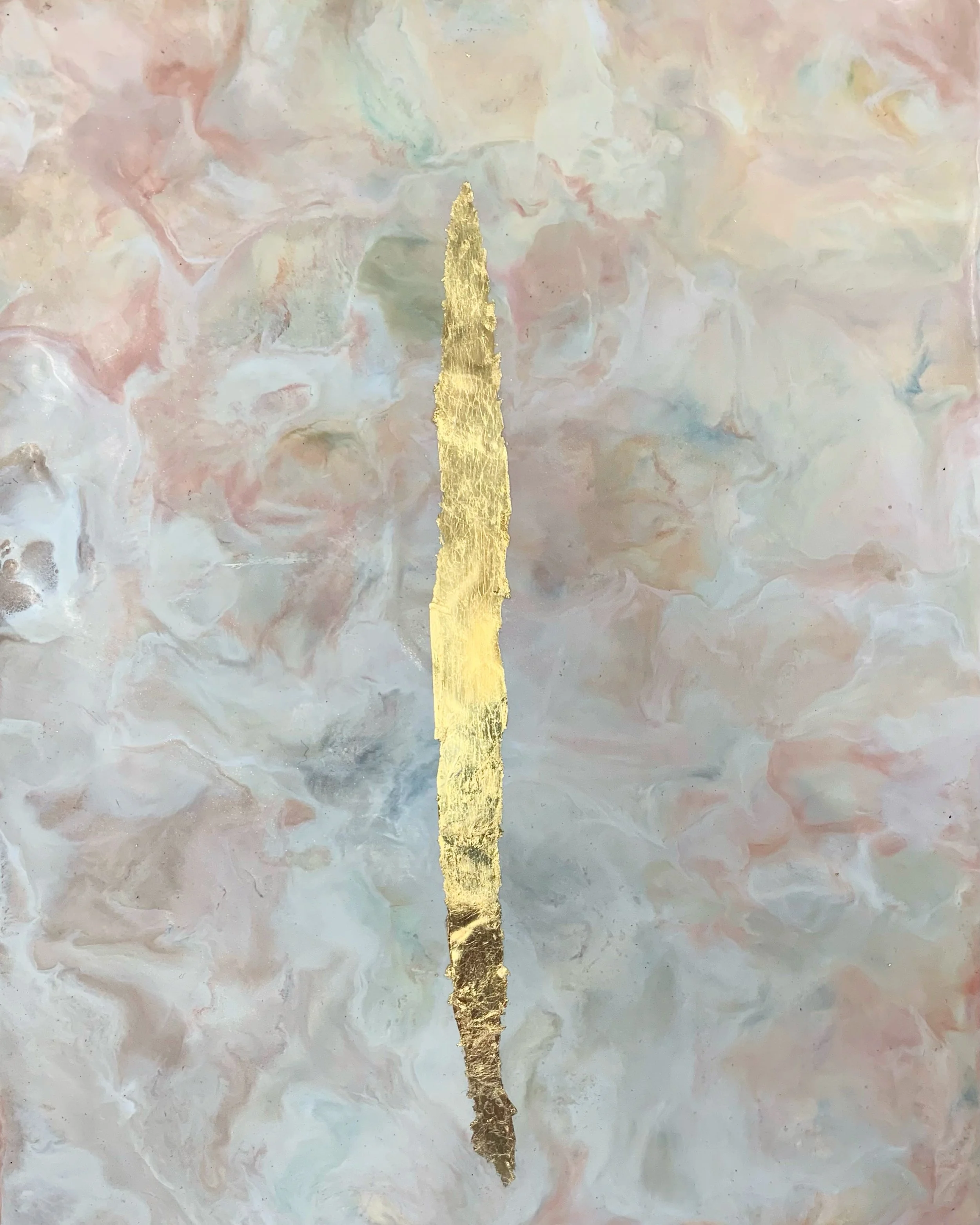 a kind of walking miracle; encaustic, pigment and gold leaf on wood, 8 x 10 inches SOLD