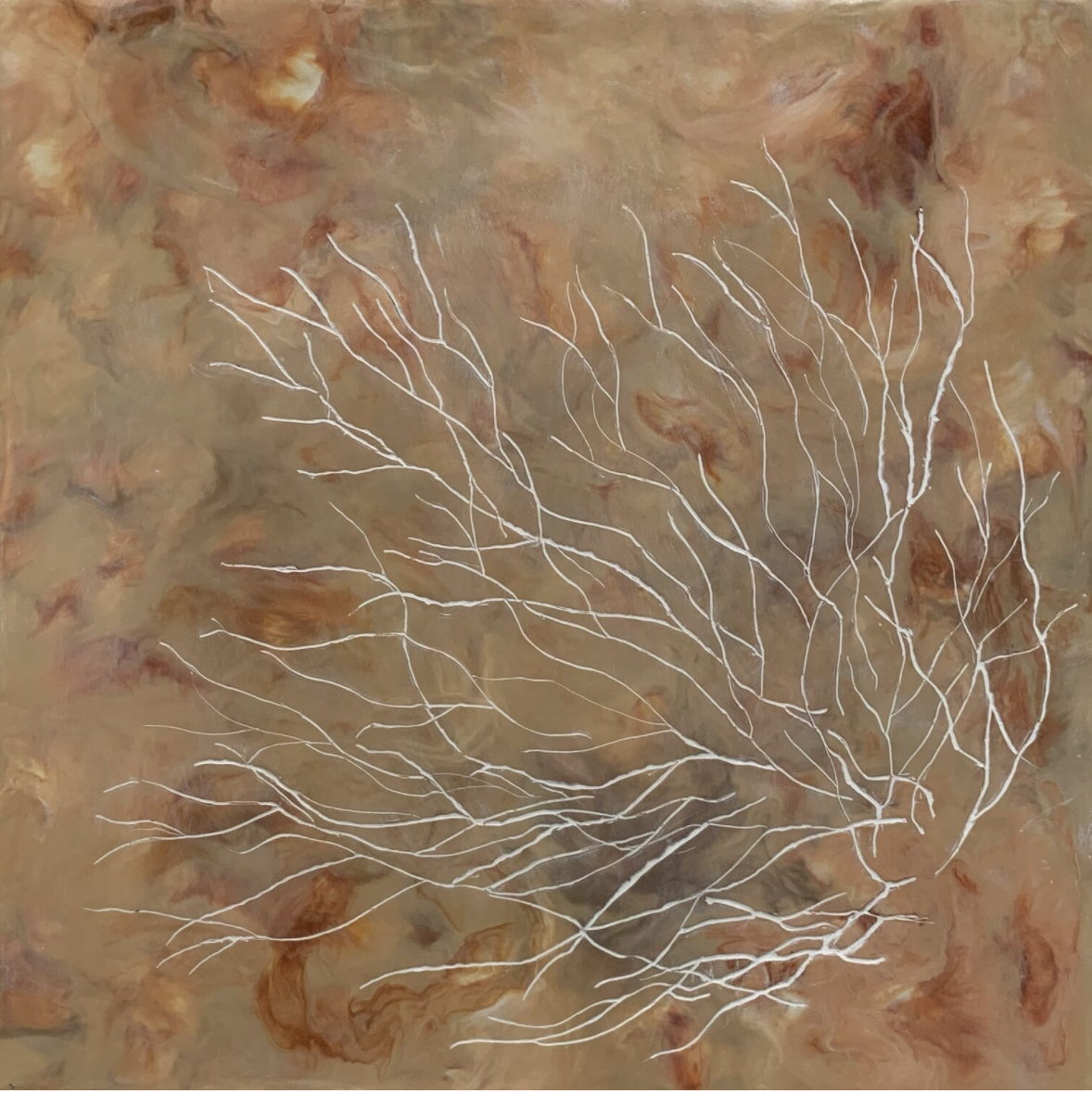 stretch; encaustic, pigment and oil stick on wood, 12 x 12 inches SOLD