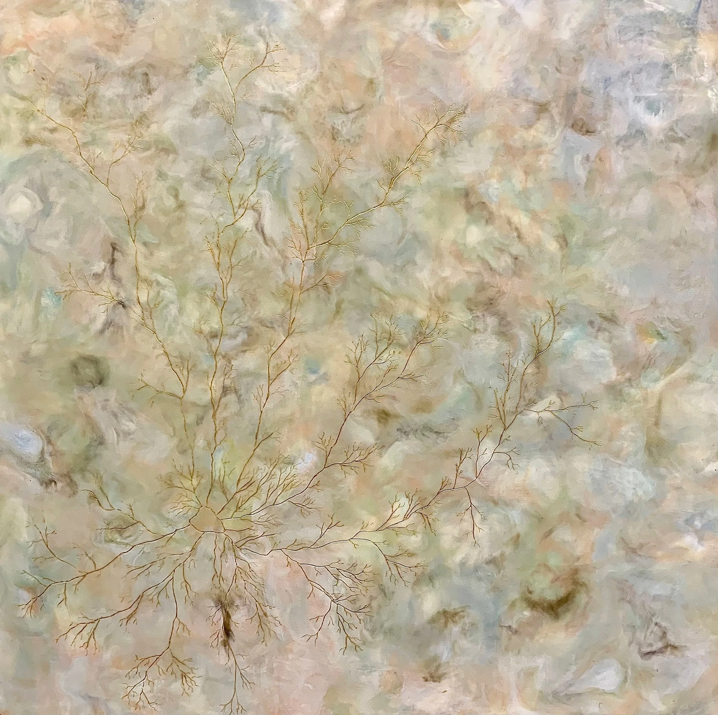 from the same root; encaustic and pigment on wood, 24 x 24 inches