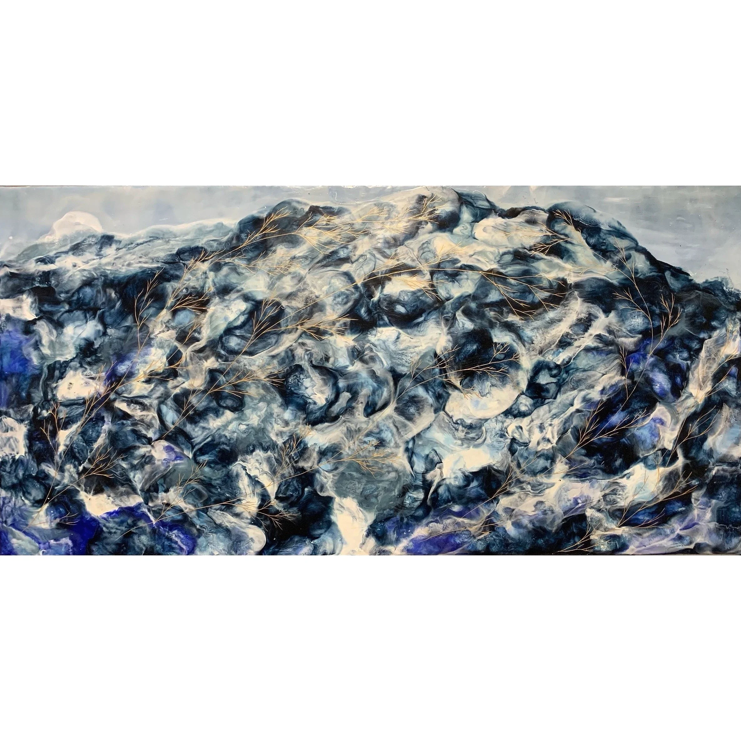 all day i hear the sound of water; encaustic and pigment on wood, 24 x 48 inches SOLD