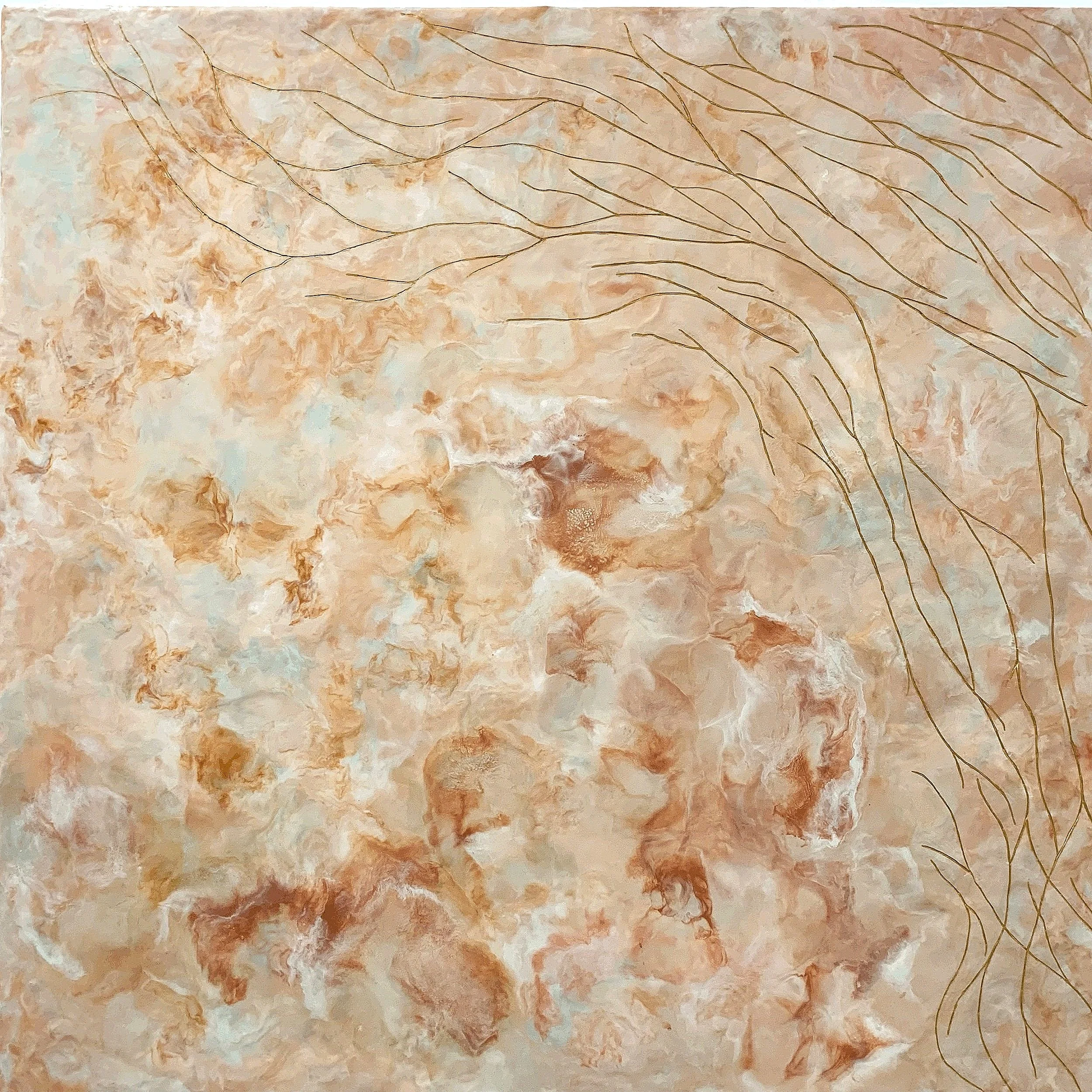 spoonfuls of heat, encaustic and pigment on wood, 36 x 36 inches