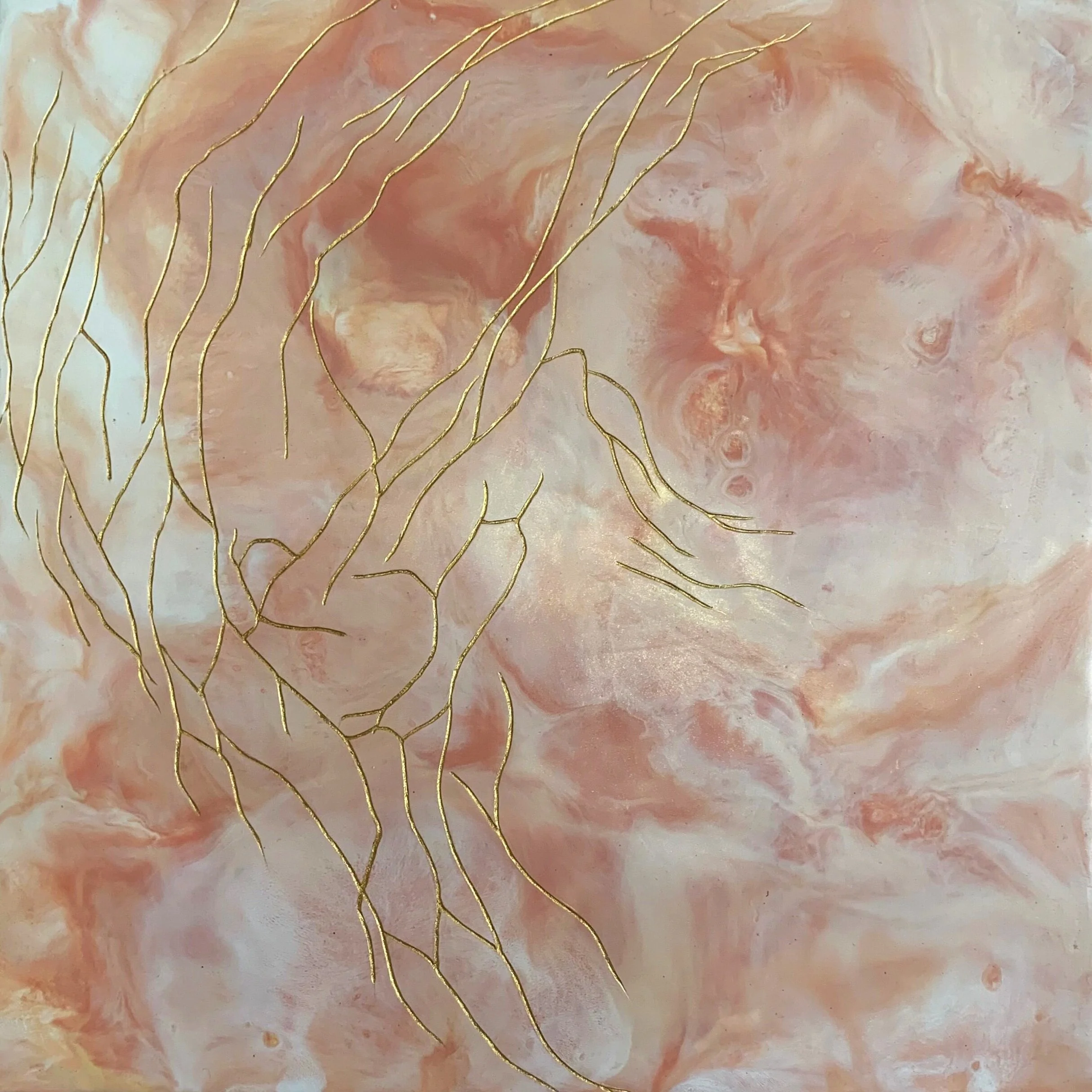 stretch; encaustic and pigment on wood, 12 x 12 inches