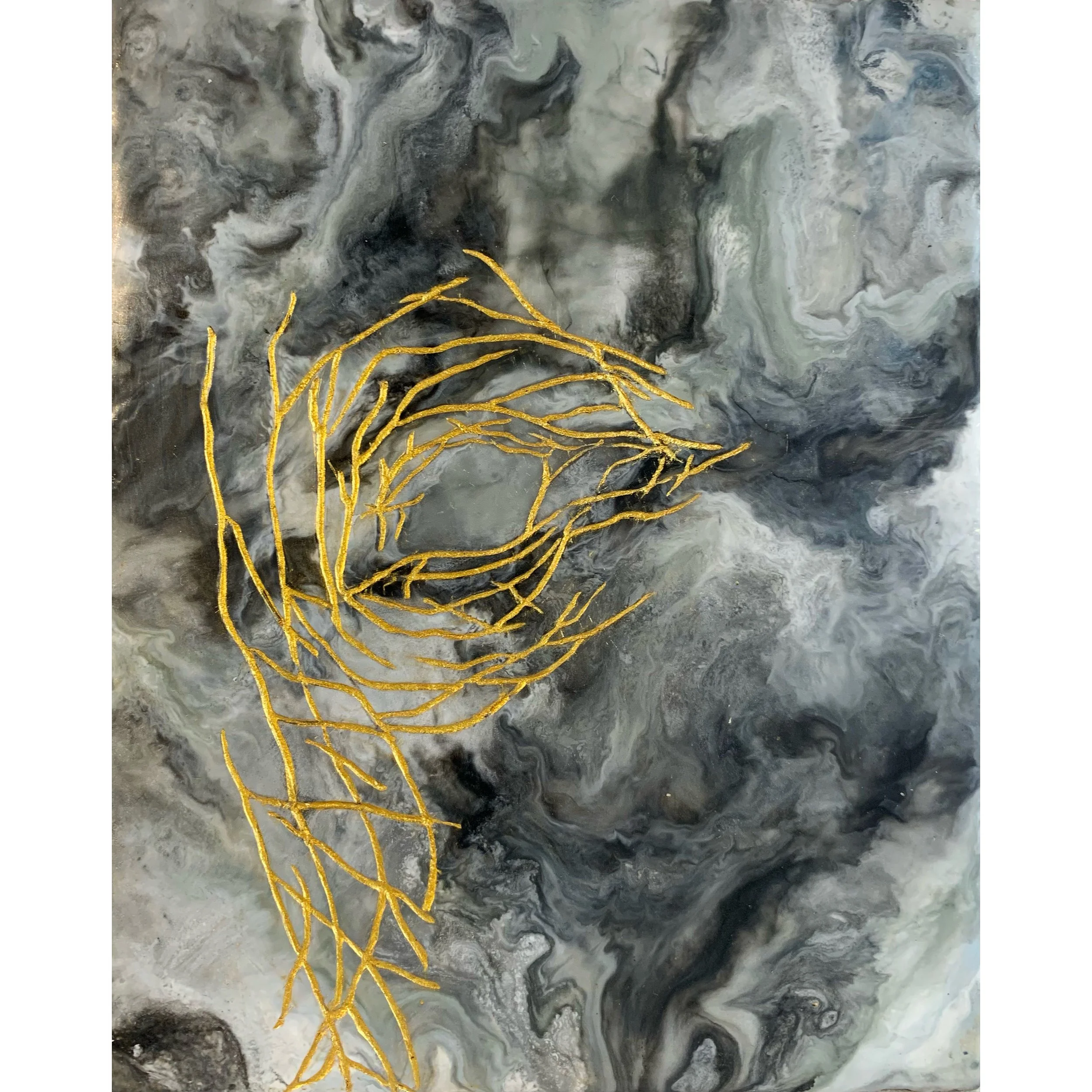 elephant; encaustic, pigment and oil stick on wood, 9 x 12 inches SOLD