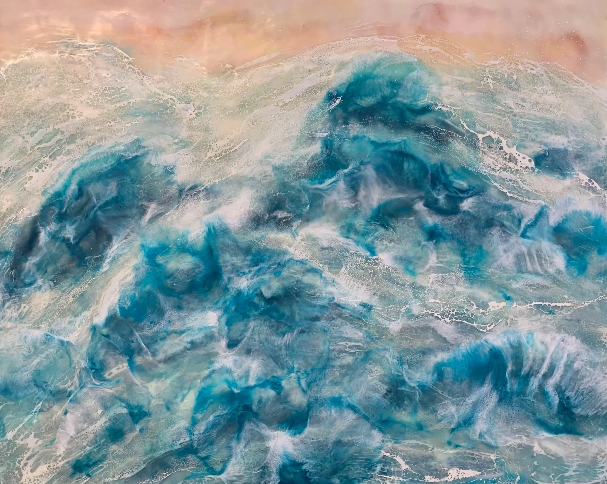 swell; encaustic, shellac and pigment on wood, 16 x 20 inches 